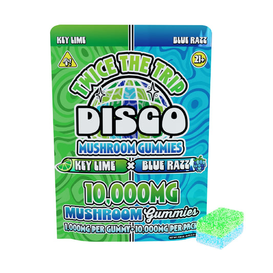 Disco Mushrooms Twice The Trip Double Stack Gummies - 10,000mg Key Lime X Blue Razz