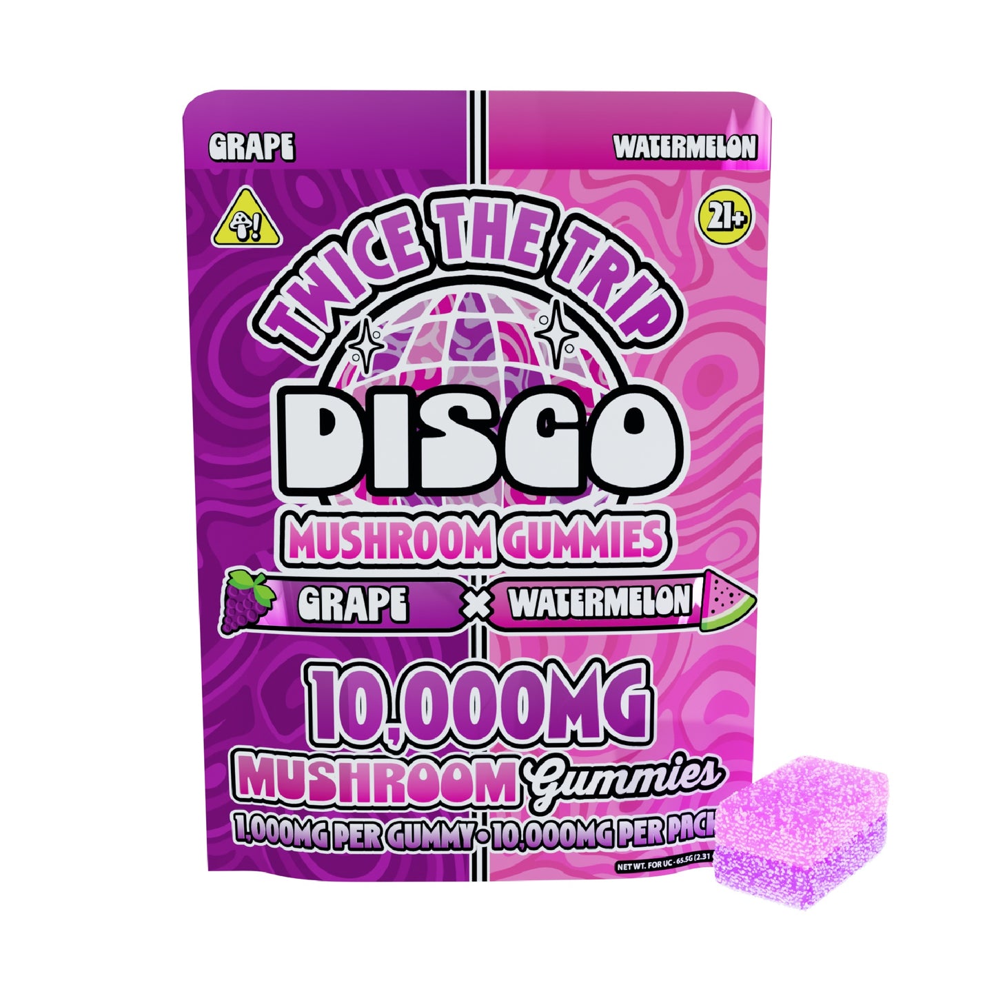 Disco Mushrooms Twice The Trip Double Stack Gummies - 10,000mg Grape X Watermelon