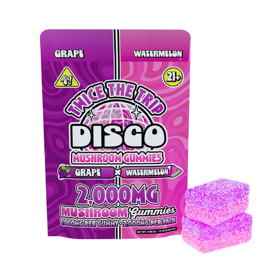 Disco Mushrooms Twice The Trip Double Stack Gummies - 2,000mg Grape X Watermelon
