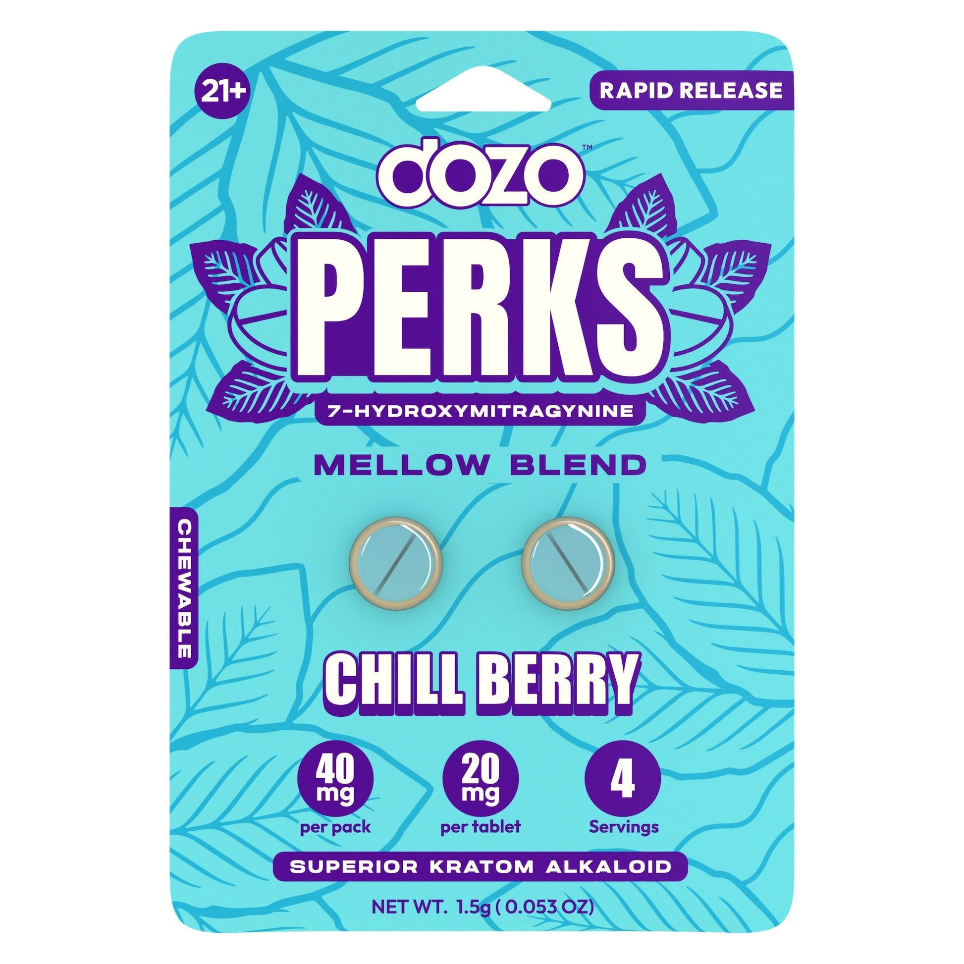 Dozo Perks 7-Hydroxymitragynine (7-OH) Mellow Blend - 40mg (2ct) Chill Berry