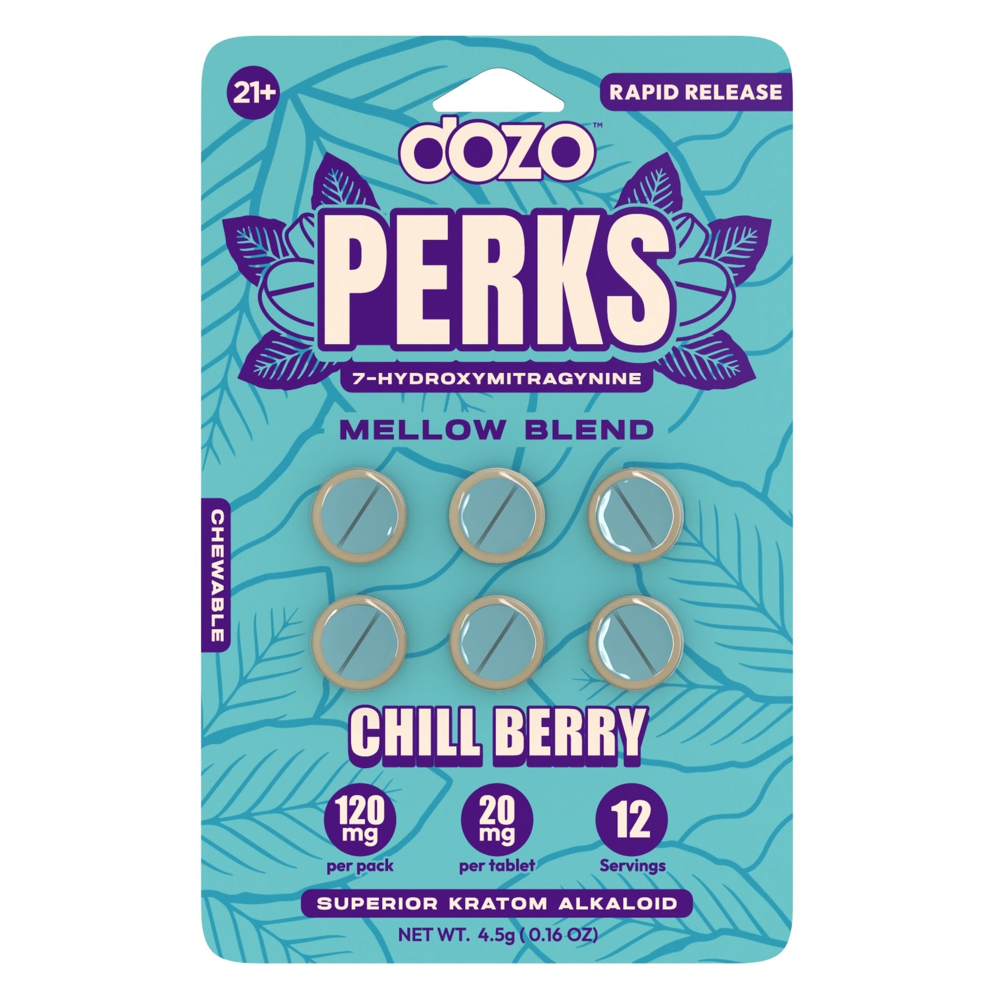 Dozo Perks - 7-Hydroxymitragynine (7-OH) Mellow Blend Blend - 120mg (6ct) Chill Berry