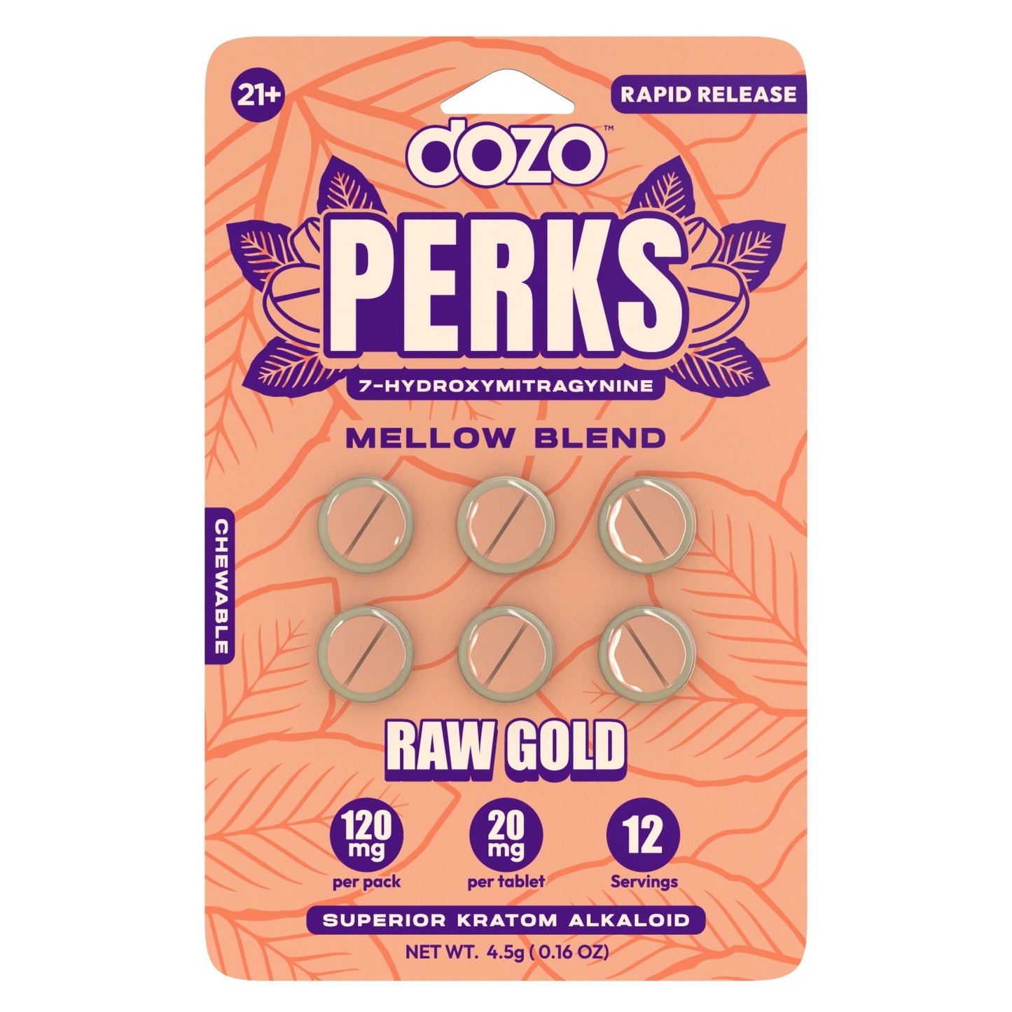 Dozo Perks - 7-Hydroxymitragynine (7-OH) Mellow Blend Blend - 120mg (6ct) Raw Gold