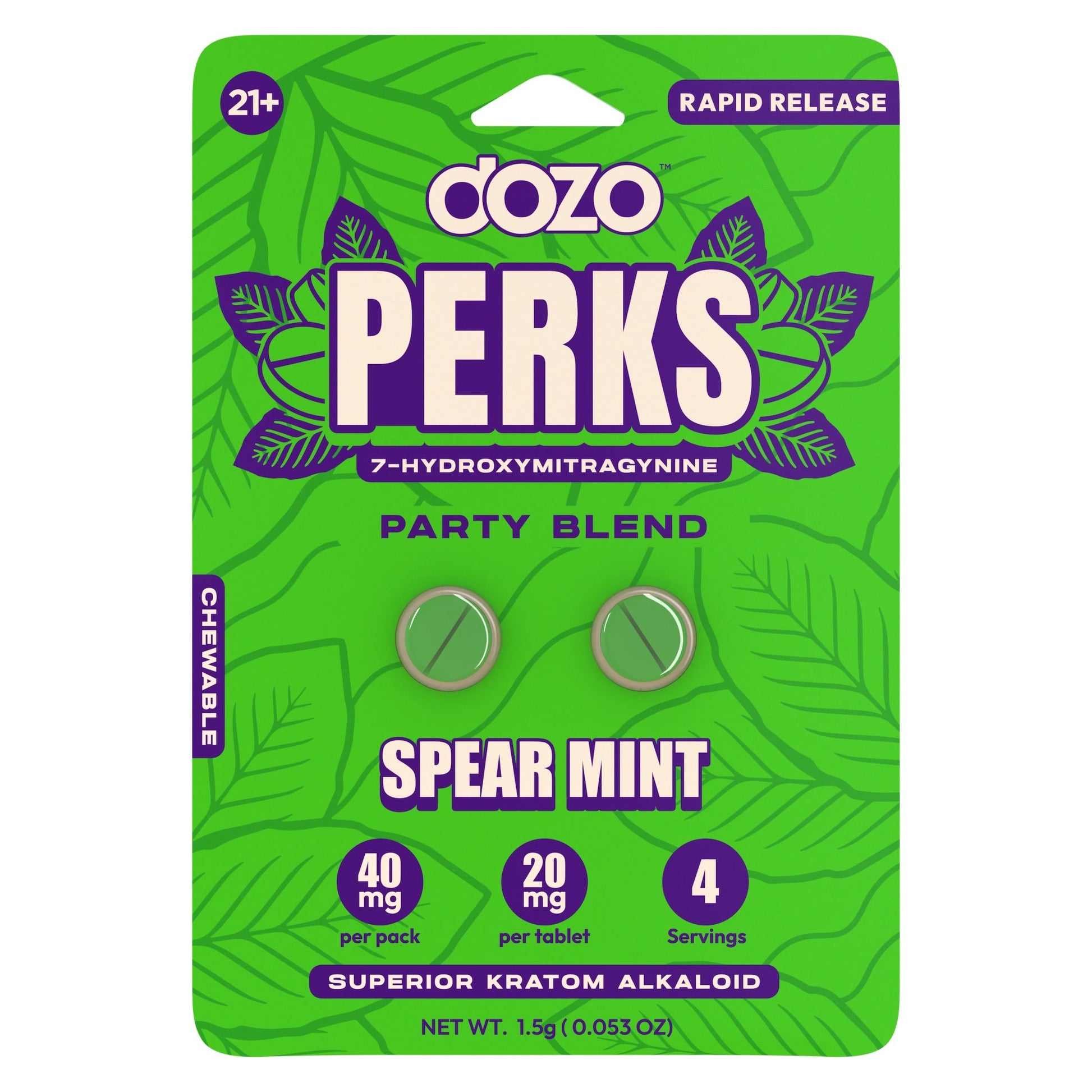 Dozo Perks 7-Hydroxymitragynine (7-OH) Party Blend - 40mg (2ct) Spear Mint