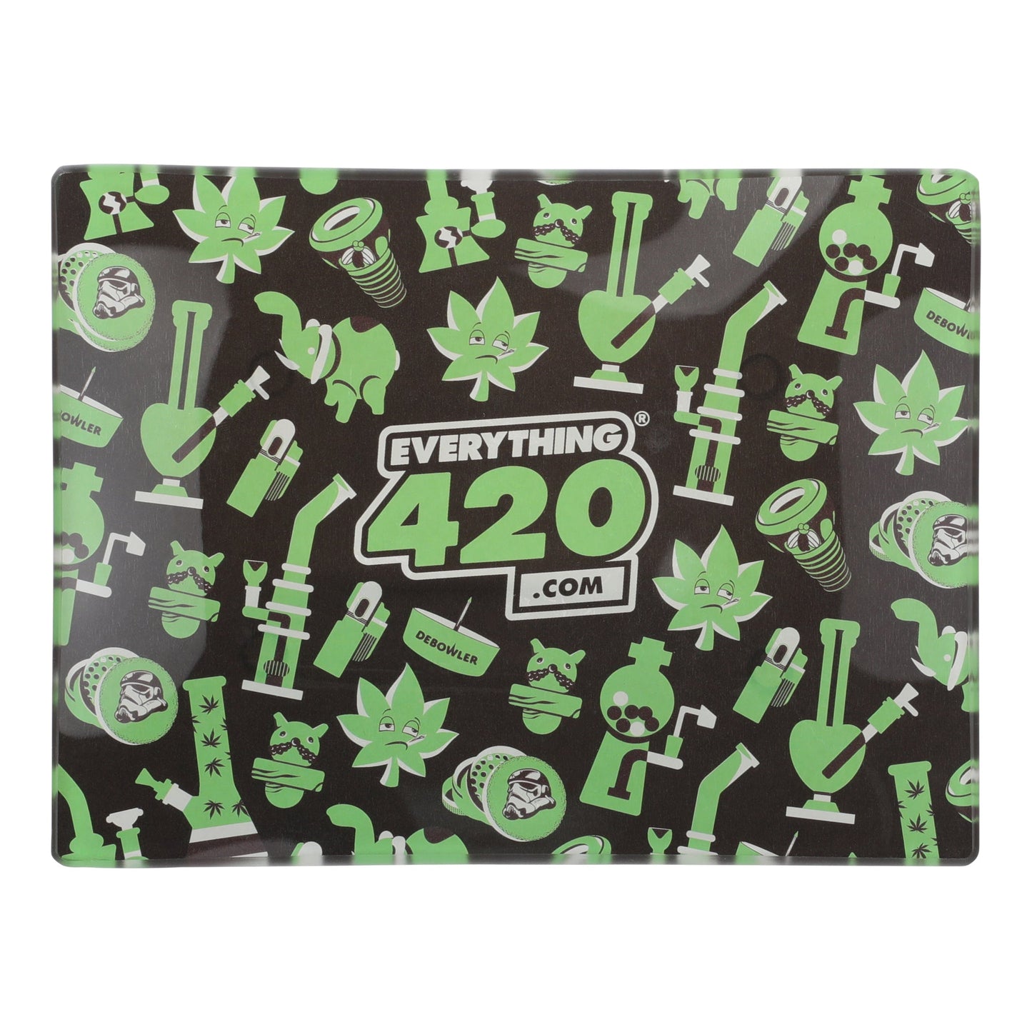 E420 Small Glass Rolling Tray Green Pattern