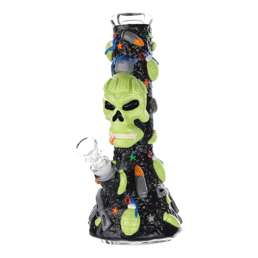 GITD Skull In Arms Beaker Bong - 10in