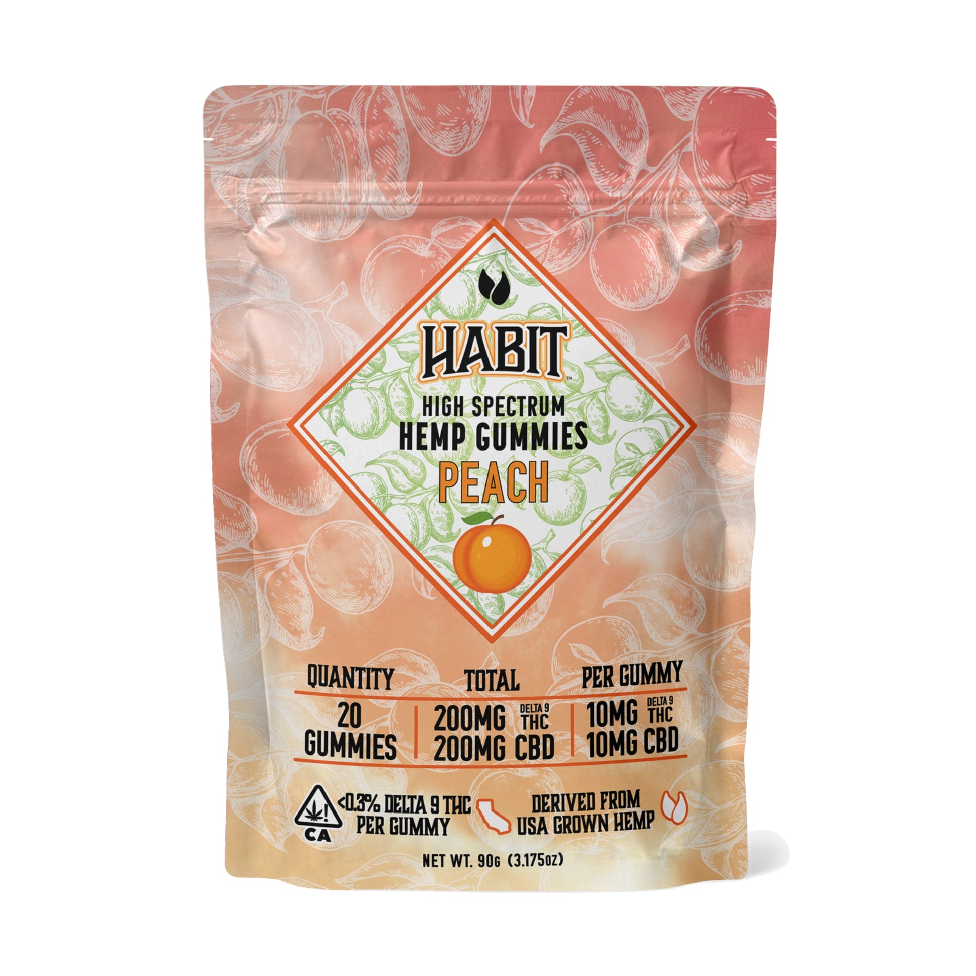 Habit High Spectrum Delta 9 + CBD Peach Gummies - 200mg