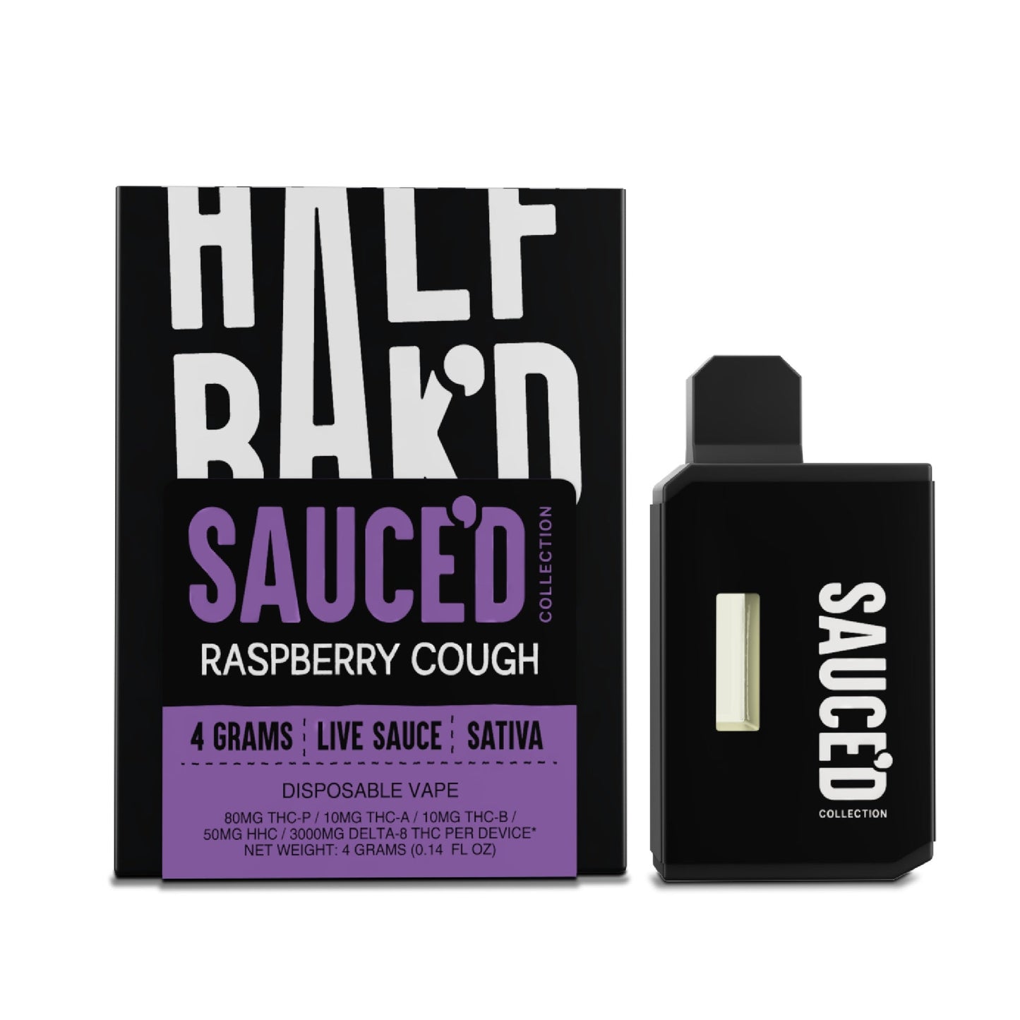 Half Bakd Live Resin THC Sauced Vaporizer - 4000mg Raspberry Cough (S)