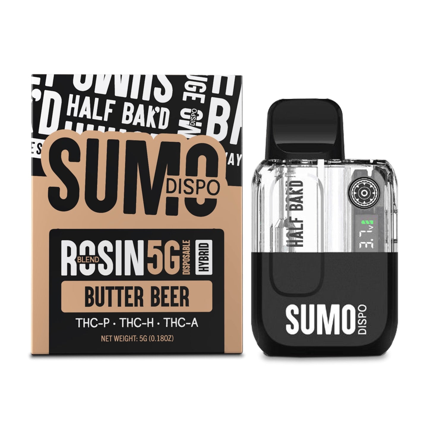 Half Bakd Rosin Blend Sumo Vaporizer - 5000mg Butter Beer