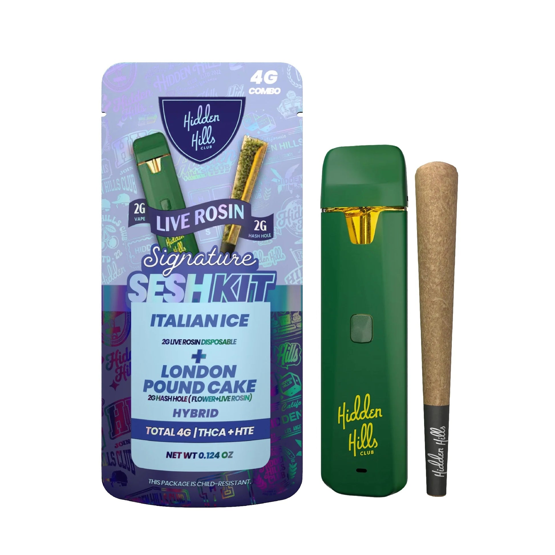 Hidden Hills 4G Live Rosin Signature Seshkit (Device + Hash Hole) Italian Ice + London Pound Cake (H)
