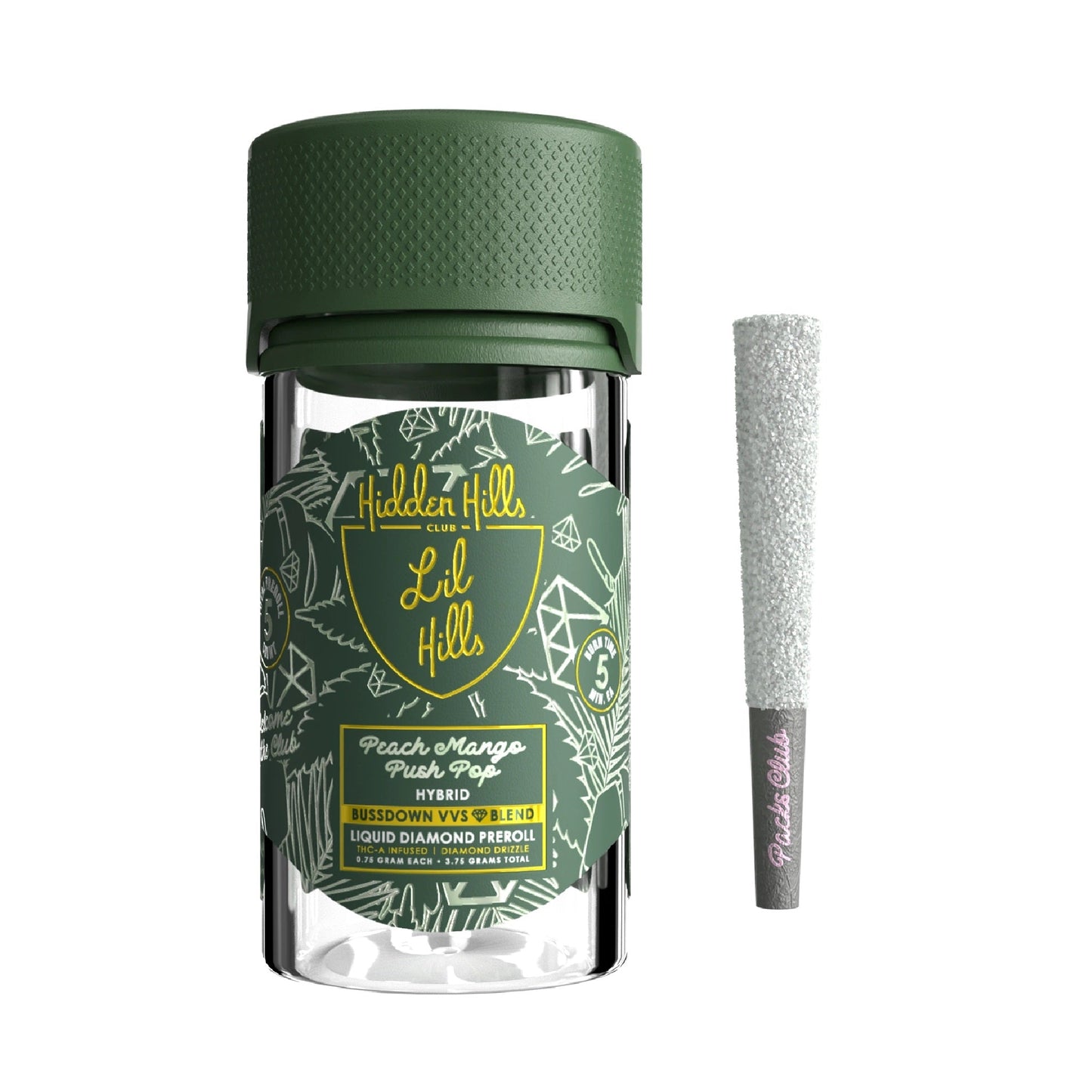 Hidden Hills Buzzdown VVS Liquid Diamond THC-A Pre-Roll - 3.75g (5ct) Peach Mango Pushpop (H)