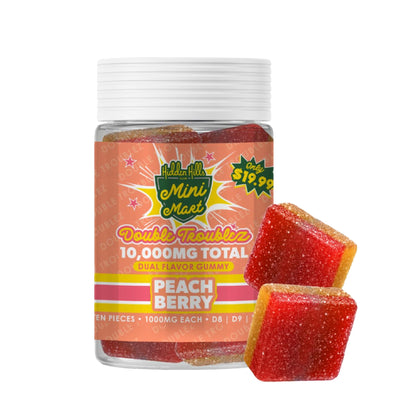 Hidden Hills Double Troublez Stacked Nano D9 + THC-P Gummies - 10,000mg Peach Berry (H)