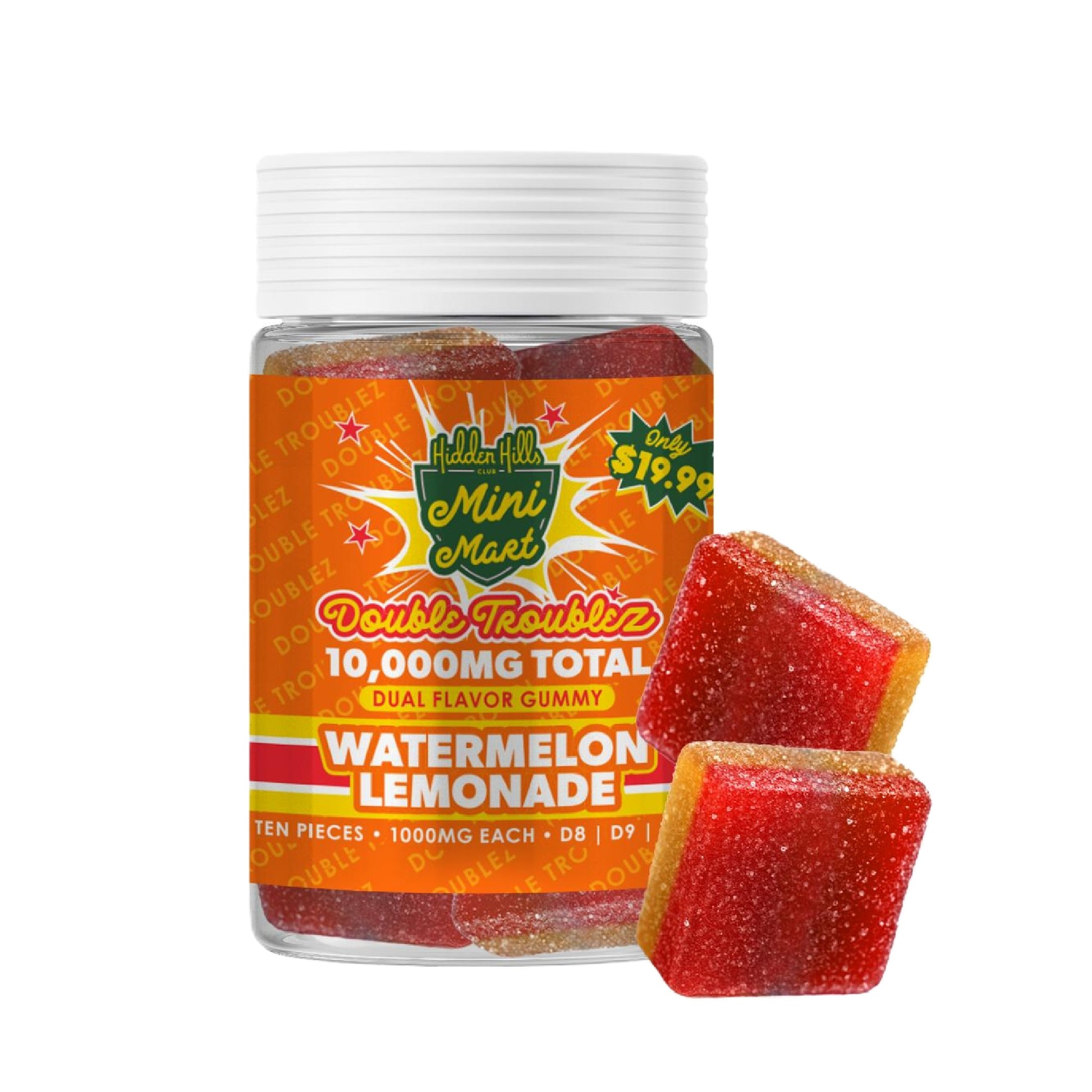 Hidden Hills Double Troublez Stacked Nano D9 + THC-P Gummies - 10,000mg Watermelon Lemonade (H)