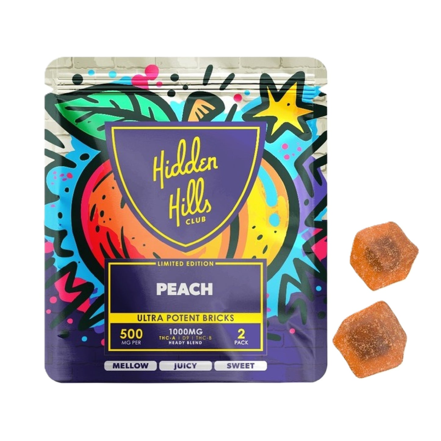 Hidden Hills Limited Edition Ultra Potent THC Gummies (2pk) - 1000mg Peach