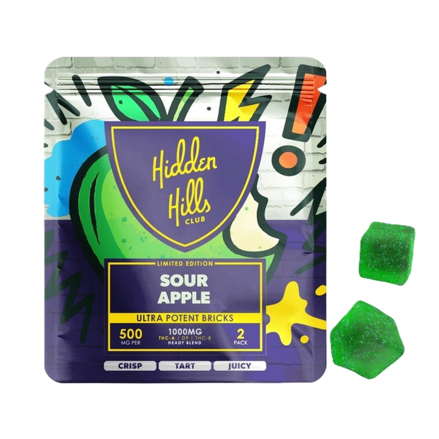 Hidden Hills Limited Edition Ultra Potent THC Gummies (2pk) - 1000mg Sour Apple