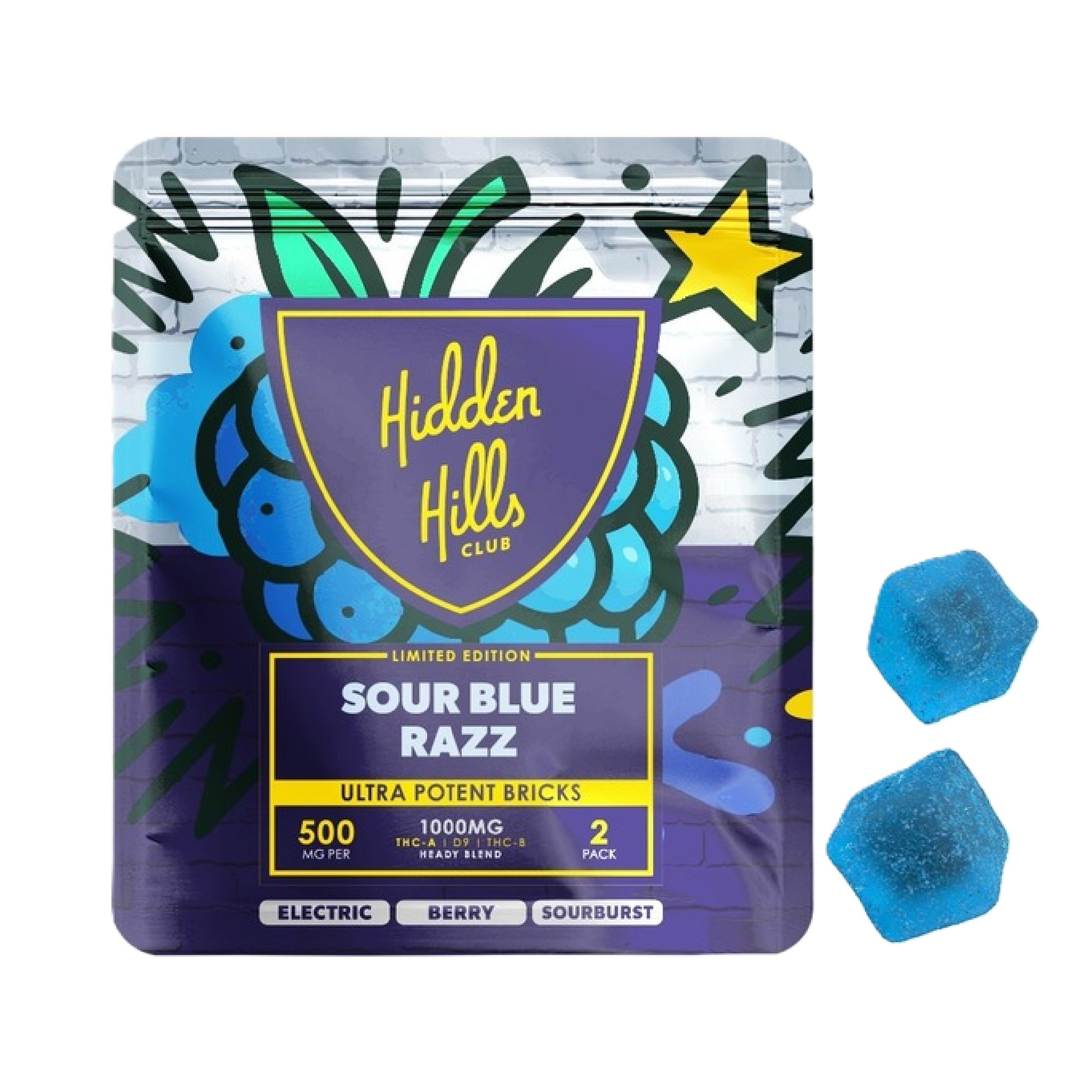 Hidden Hills Limited Edition Ultra Potent THC Gummies (2pk) - 1000mg Sour Blue Razz
