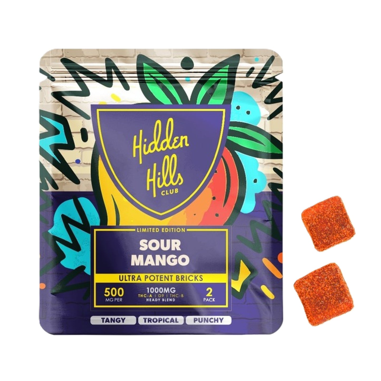 Hidden Hills Limited Edition Ultra Potent THC Gummies (2pk) - 1000mg Sour Mango