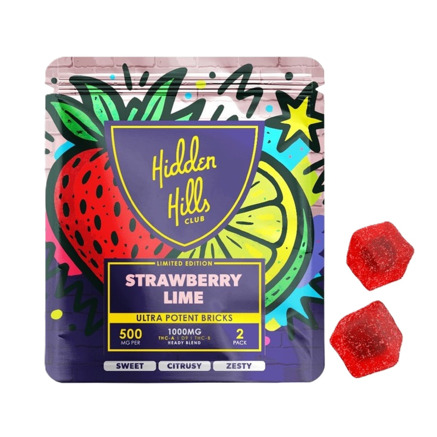 Hidden Hills Limited Edition Ultra Potent THC Gummies (2pk) - 1000mg Strawberry Lime