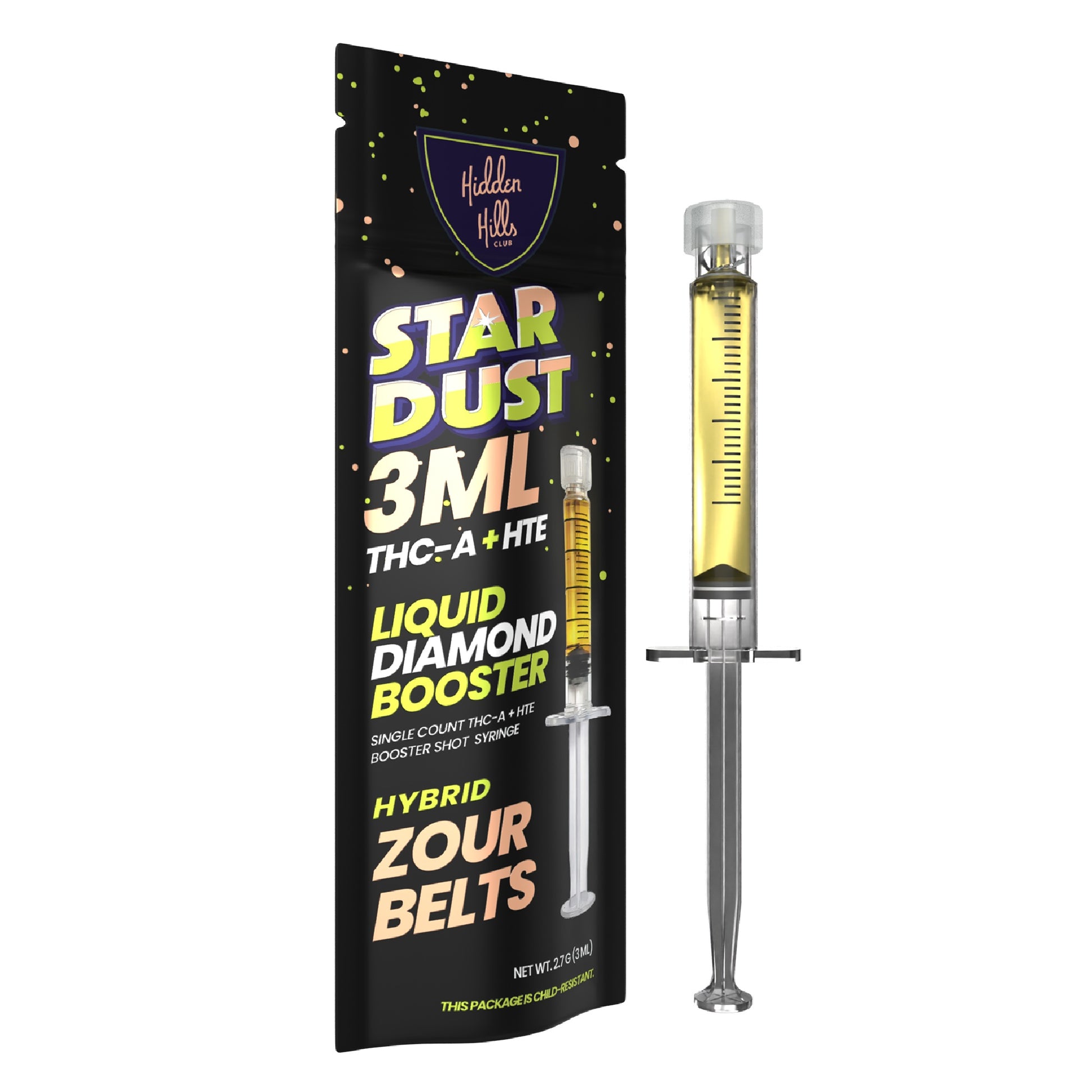 Hidden Hills Stardust THC-A + HTE Liquid Diamonds Syringes - 3000mg Zour Belts (H)