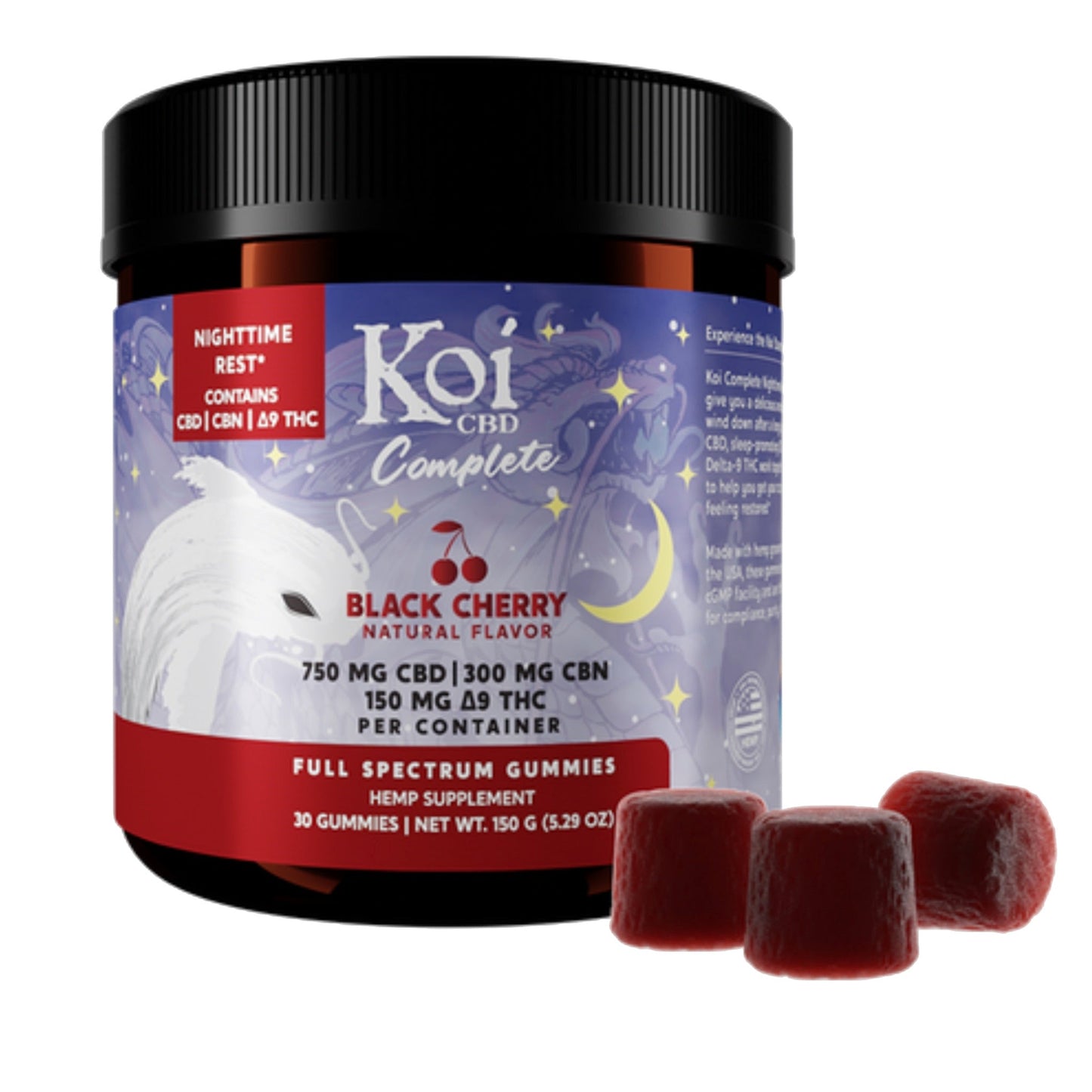 Koi Black Cherry Nighttime CBD + THC Complete Gummies - 750mg