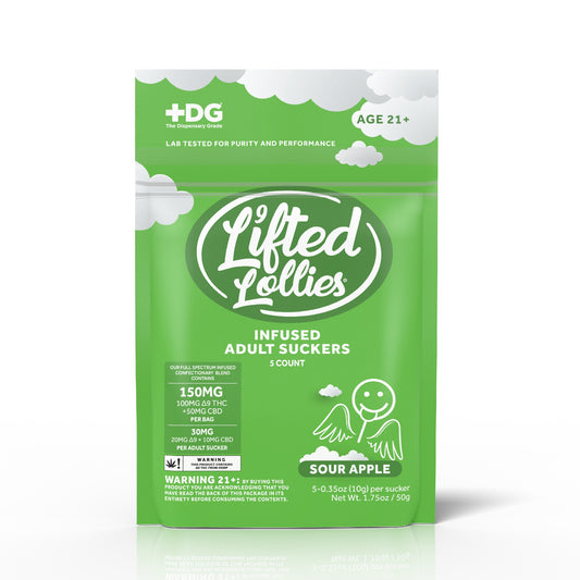 Lifted Lollipop THC Infused Adult Suckers - 5ct Sour Apple