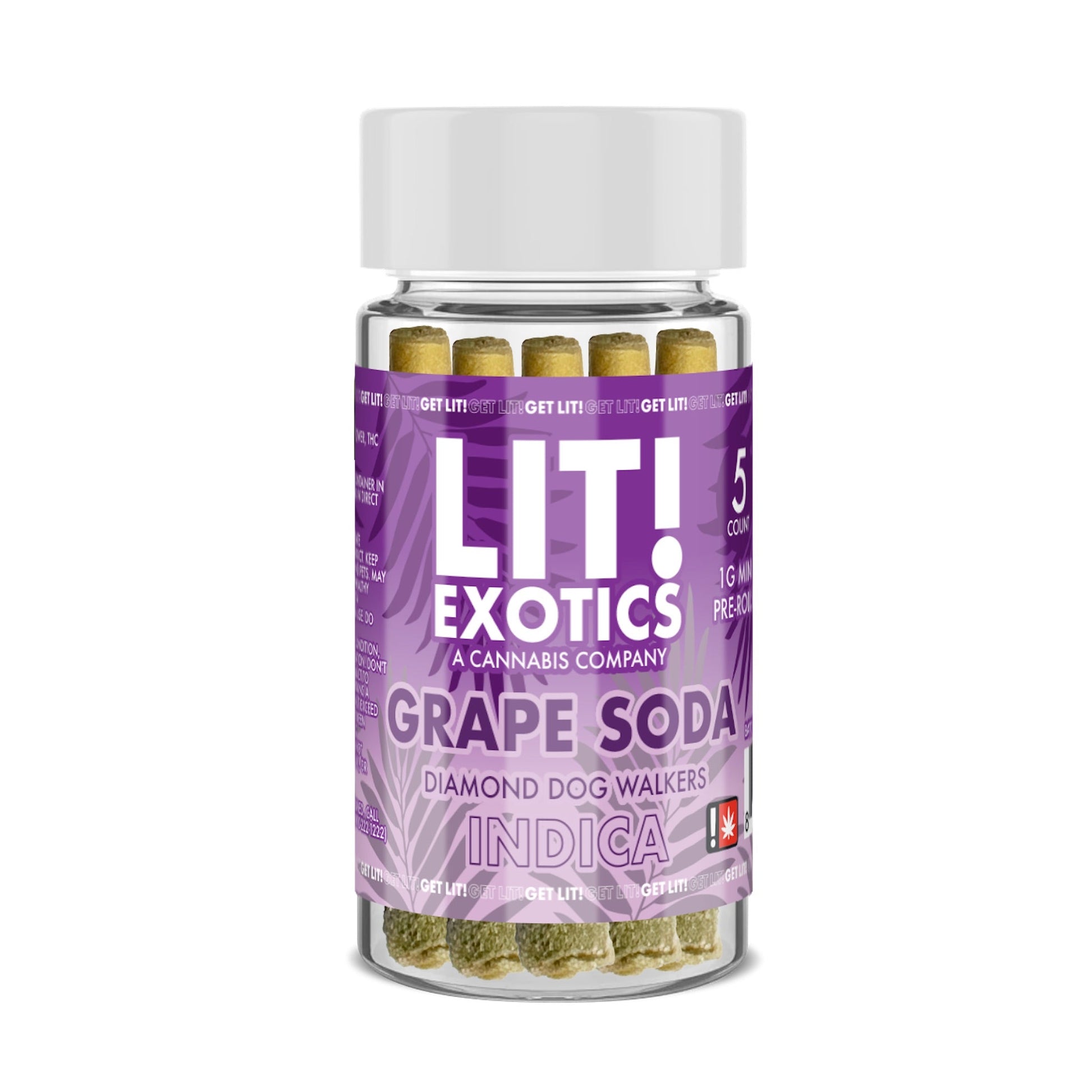 Lit! Exotic Diamond Dog Walkers Pre-Rolls - 5ct Grape Soda (I) / 1 Pack