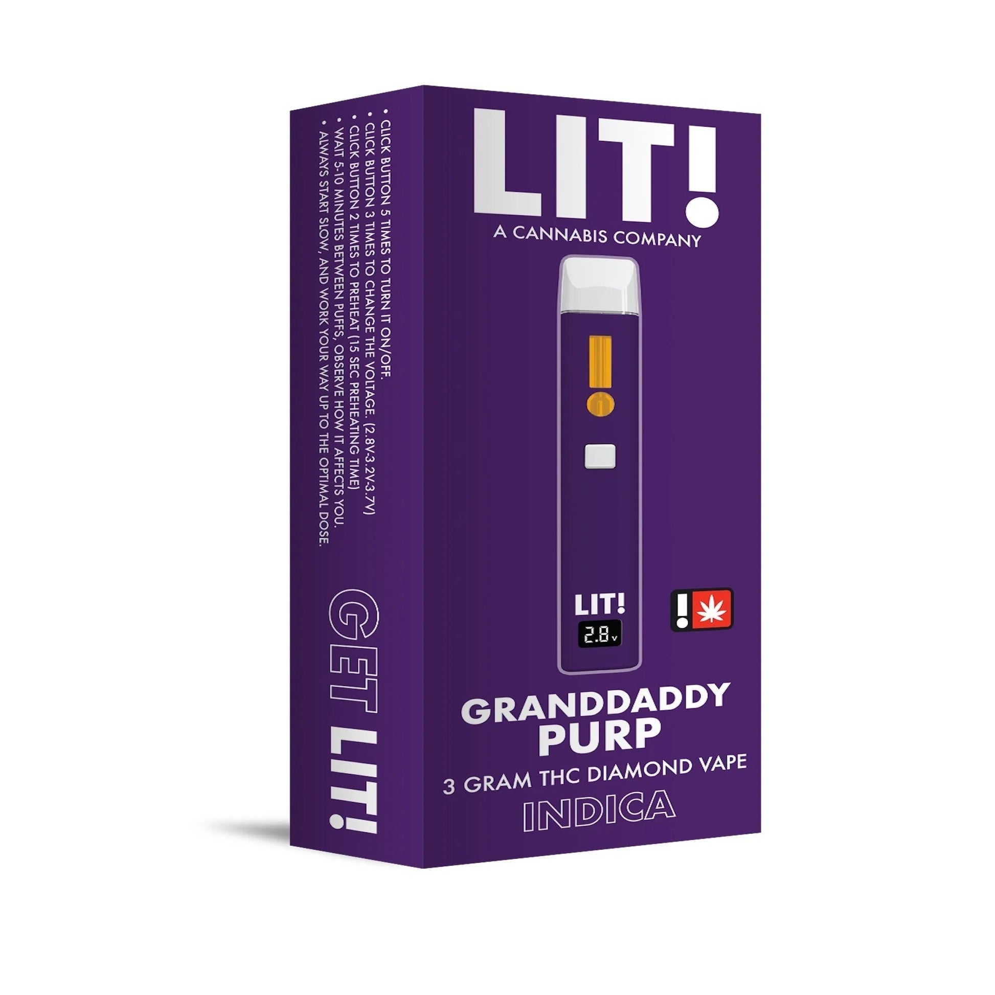 Lit! THC-A Liquid Diamonds Device - 3000mg Grandaddy Purp (I) / 1 Pack