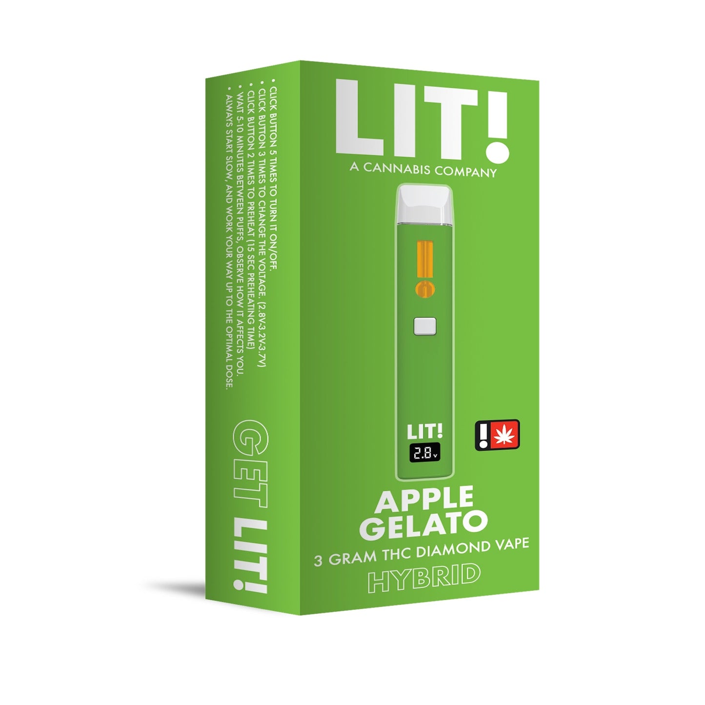 Lit! THC-A Liquid Diamonds Vaporizer - 3000mg Apple Gelato