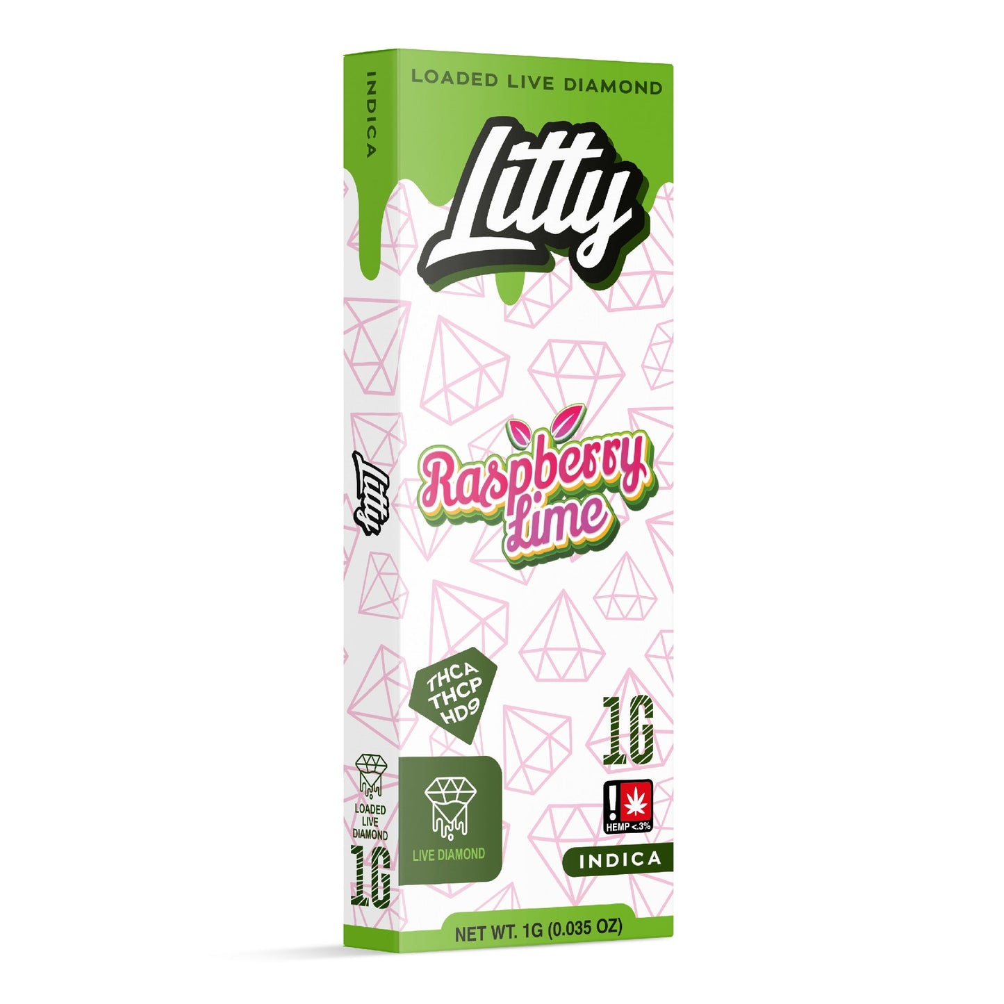 Litty Loaded Live Diamond THC-A + THC-P Vaporizer - 1000mg Raspberry Lime (I)