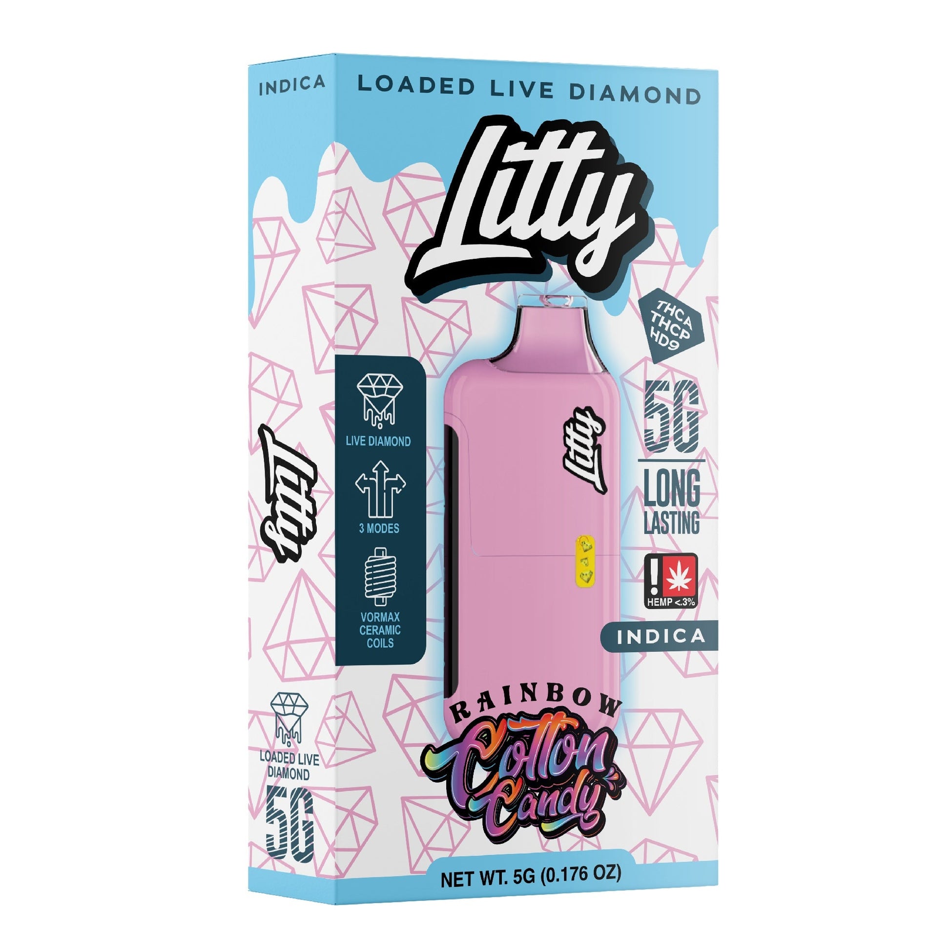 Litty THC-A Liquid Diamond Vaporizer - 5000mg Rainbow Cotton Candy (I)