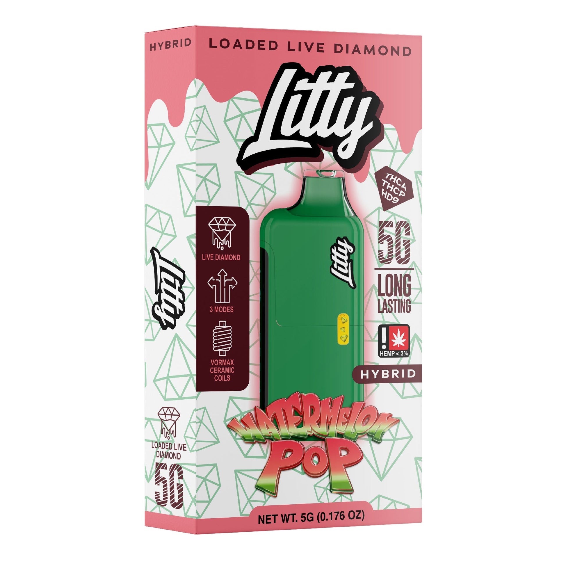 Litty THC-A Liquid Diamond Vaporizer - 5000mg Watermelon Pop (H)