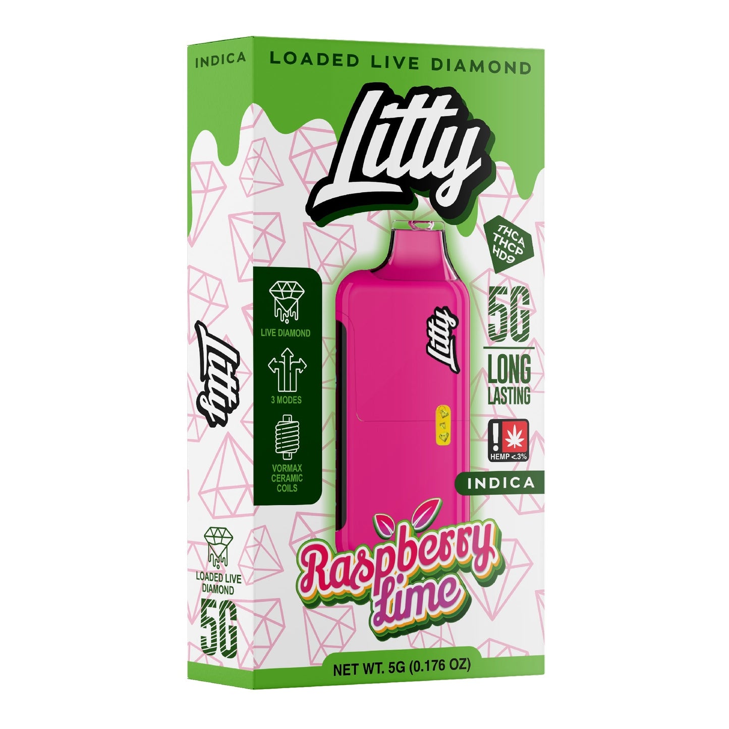 Litty THC-A Liquid Diamond Vaporizer - 5000mg Raspberry Lime (I)