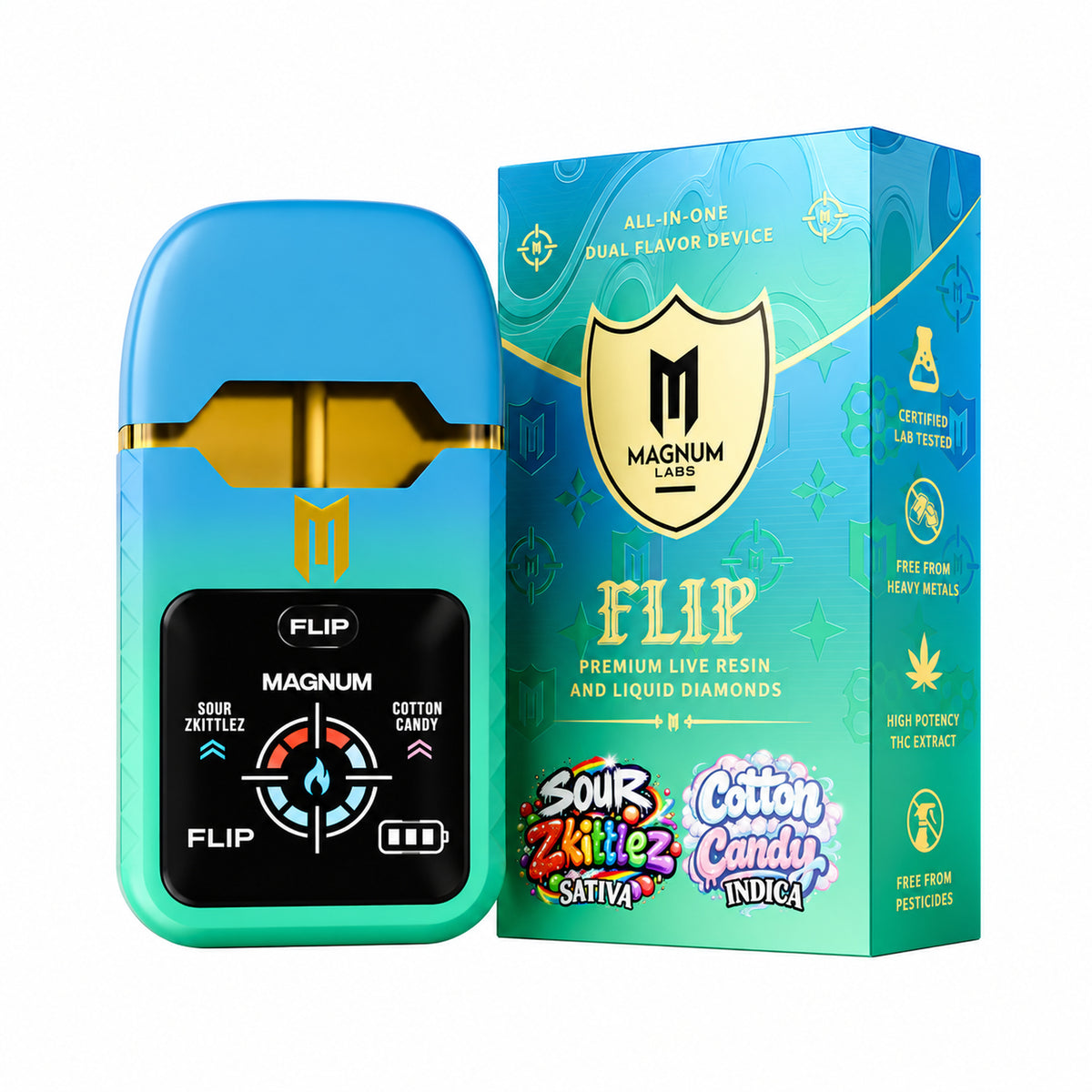 Magnum Labs Hippy Flip 3 in 1 - 4g Dual Device + 2g Hashhole + Shroom Gummy Sour Zkittlez (S) / Cotton Candy (I)