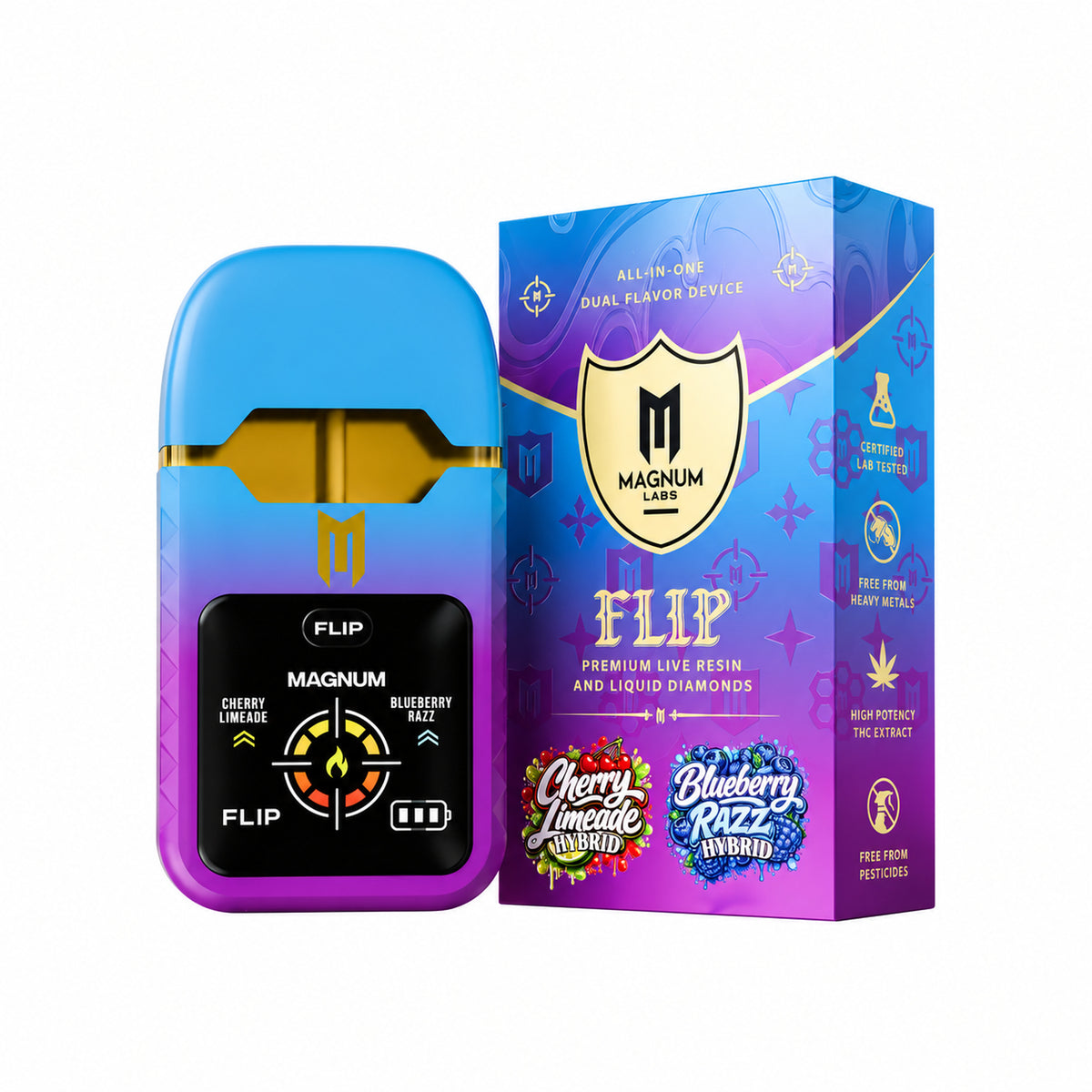 Magnum Labs Hippy Flip 3 in 1 - 4g Dual Device + 2g Hashhole + Shroom Gummy Blueberry Razz (H) / Cherry Limeade (H)