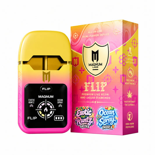Magnum Labs Hippy Flip 3 in 1 - 4g Dual Device + 2g Hashhole + Shroom Gummy Ocean Spray (I) / Exotic Runtz (S)