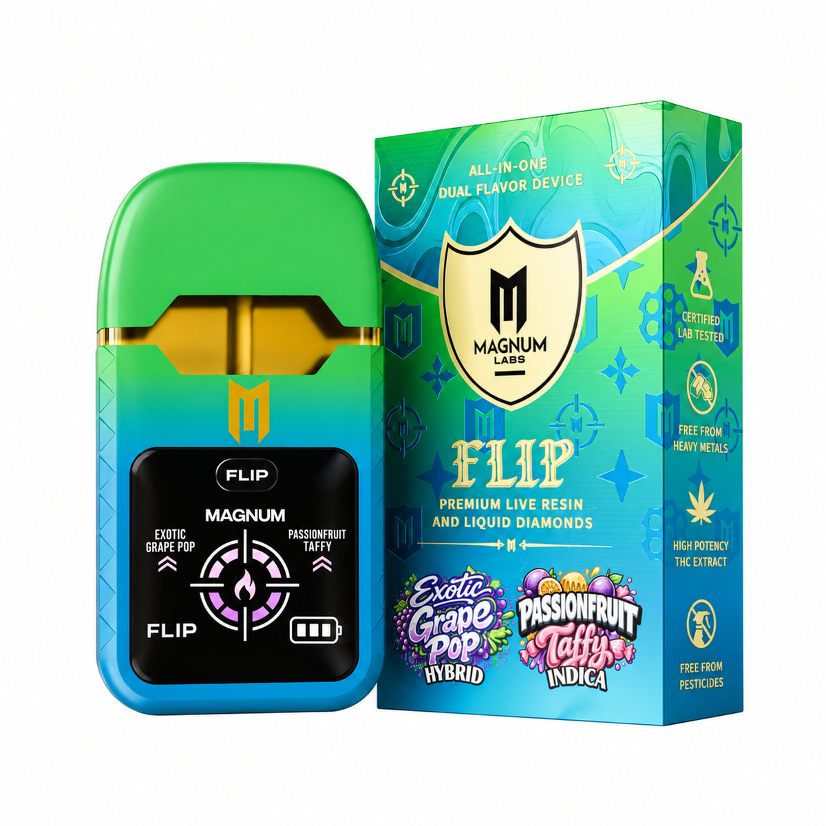 Magnum Labs Hippy Flip 3 in 1 - 4g Dual Device + 2g Hashhole + Shroom Gummy Exotic Grape Pop (H) / Passionfruit Taffy (I)