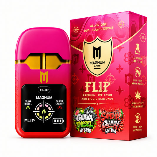 Magnum Labs Hippy Flip 3 in 1 - 4g Dual Device + 2g Hashhole + Shroom Gummy Guava Diesel (H) / Sandia Chamoy (S)