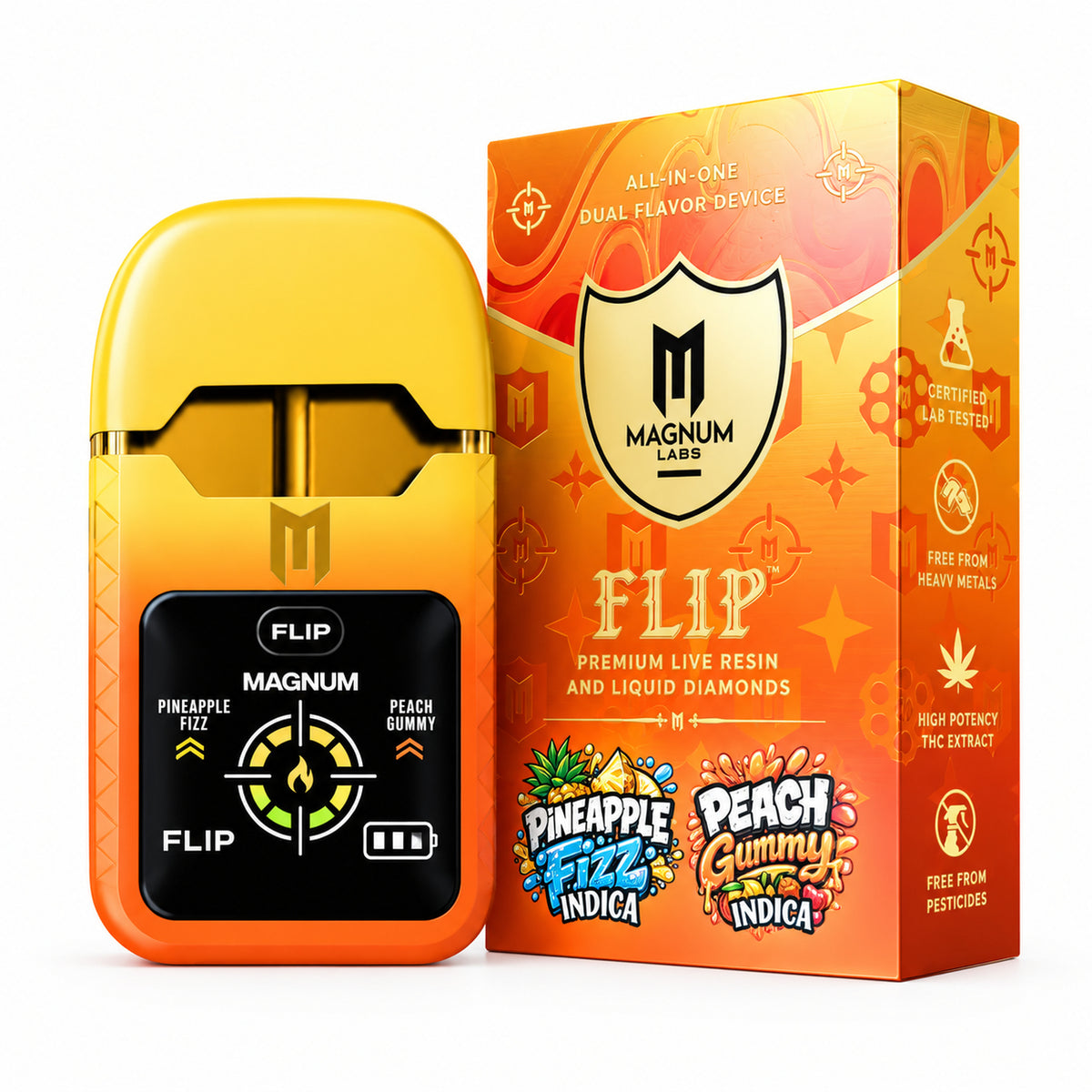 Magnum Labs Hippy Flip 3 in 1 - 4g Dual Device + 2g Hashhole + Shroom Gummy Pineapple Fizz (I) / Peach Gummy (I)