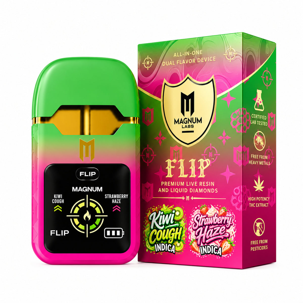 Magnum Labs Hippy Flip 3 in 1 - 4g Dual Device + 2g Hashhole + Shroom Gummy Strawberry Haze (I) / Kiwi Cough (I)