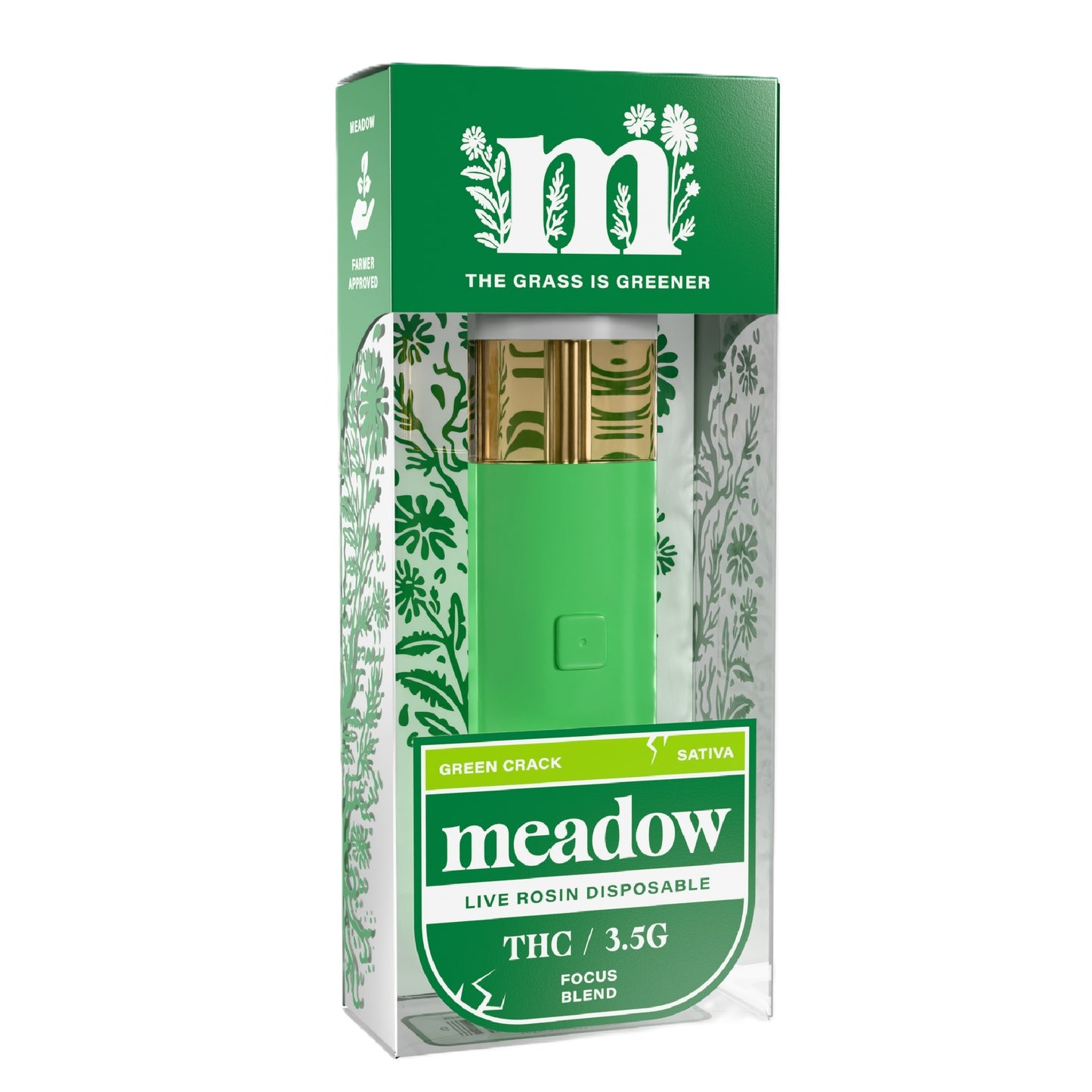 Meadow Effective Base THC Live Rosin Vaporizer - 3500mg Focus Blend / Green Crack (S)