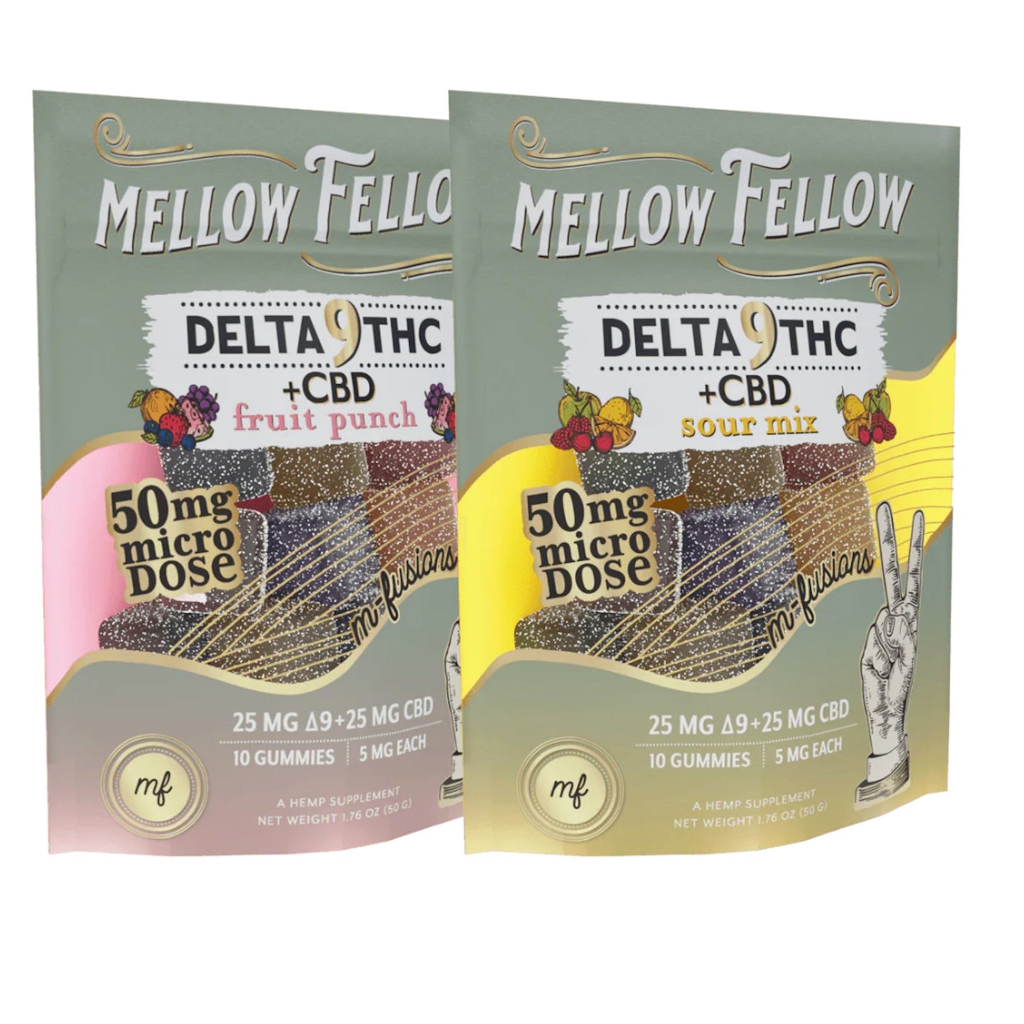 Mellow Fellow Delta 9 + CBD Fruit Punch Gummies - 50mg