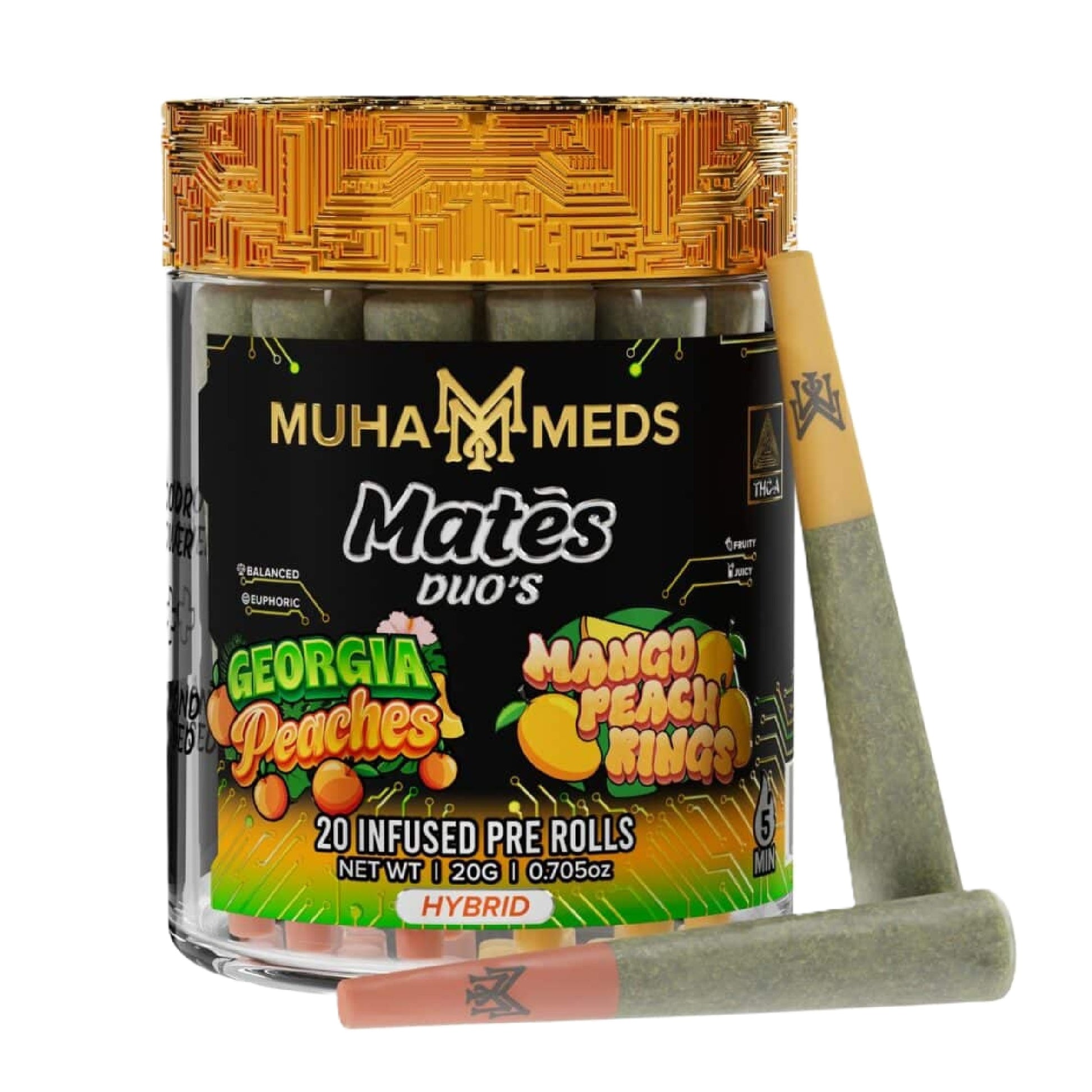 Muha Meds Duo Mates THC-A Pre-Rolls - 20g (20ct) Georgia Peaches x Mango Peach Rings (H)