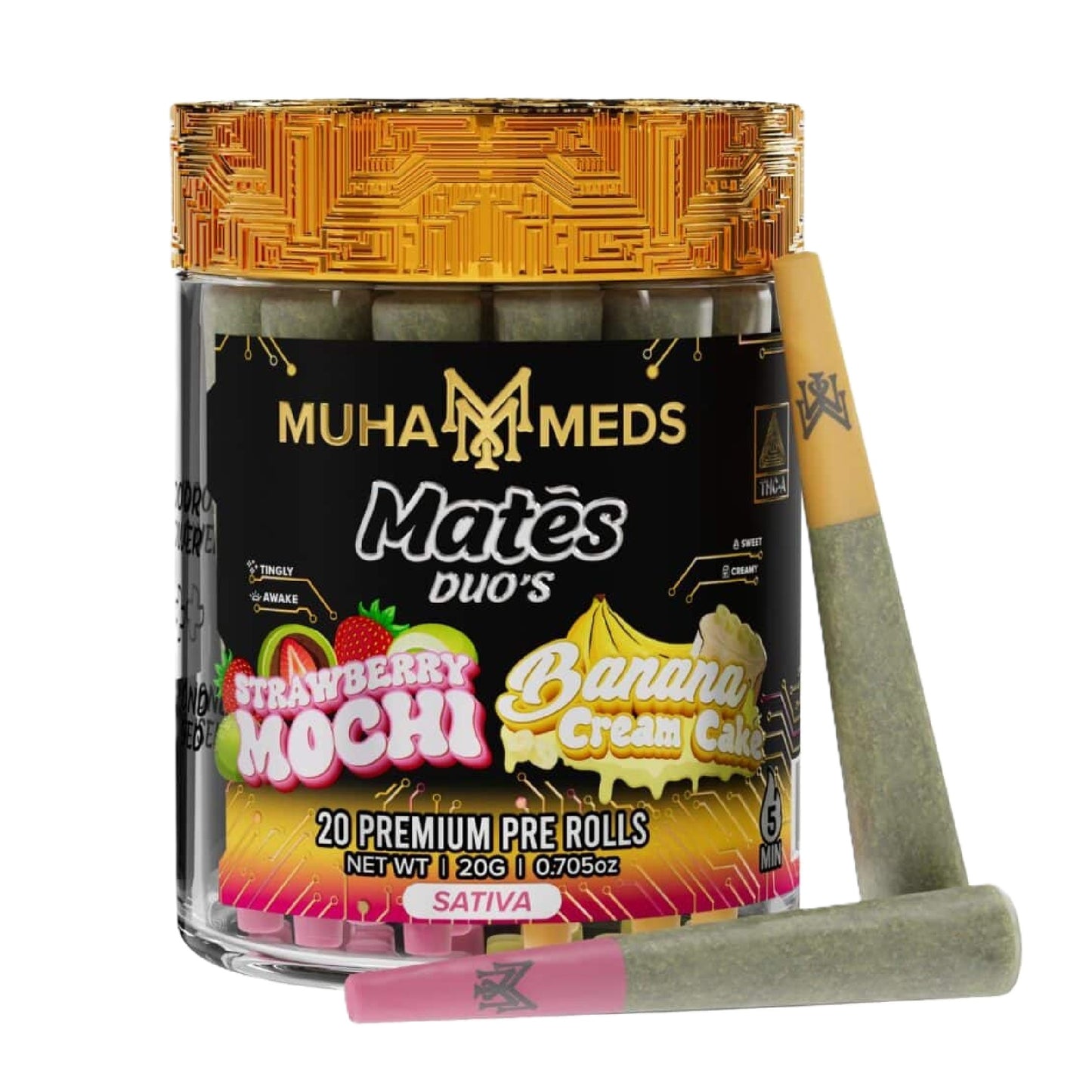 Muha Meds Duo Mates THC-A Pre-Rolls - 20g (20ct) Strawberry Mochi x Banana Cream Cake (S)