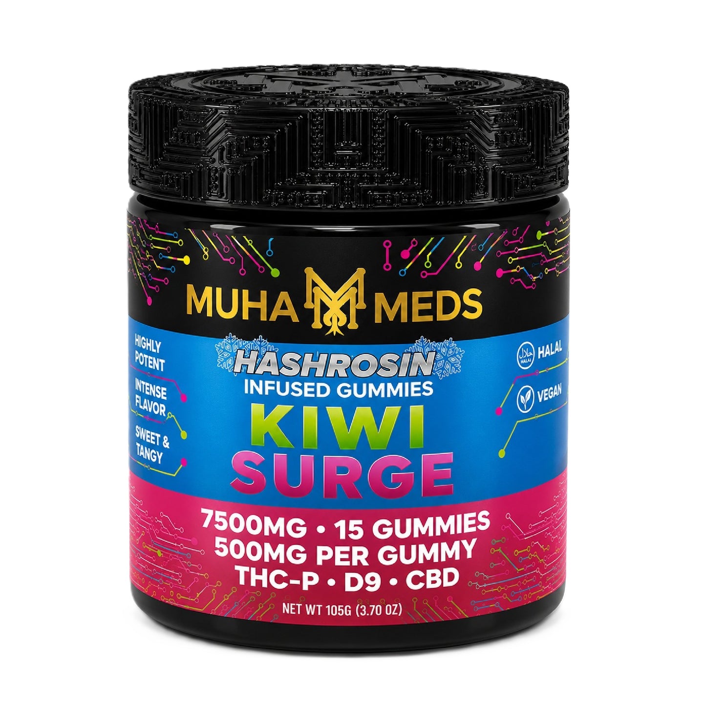 Muha Meds Hash Rosin Infused Gummies - 7500mg Kiwi Surge