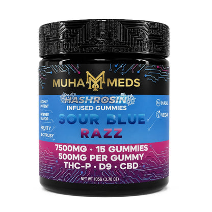 Muha Meds Hash Rosin Infused Gummies - 7500mg Sour Blue Razz