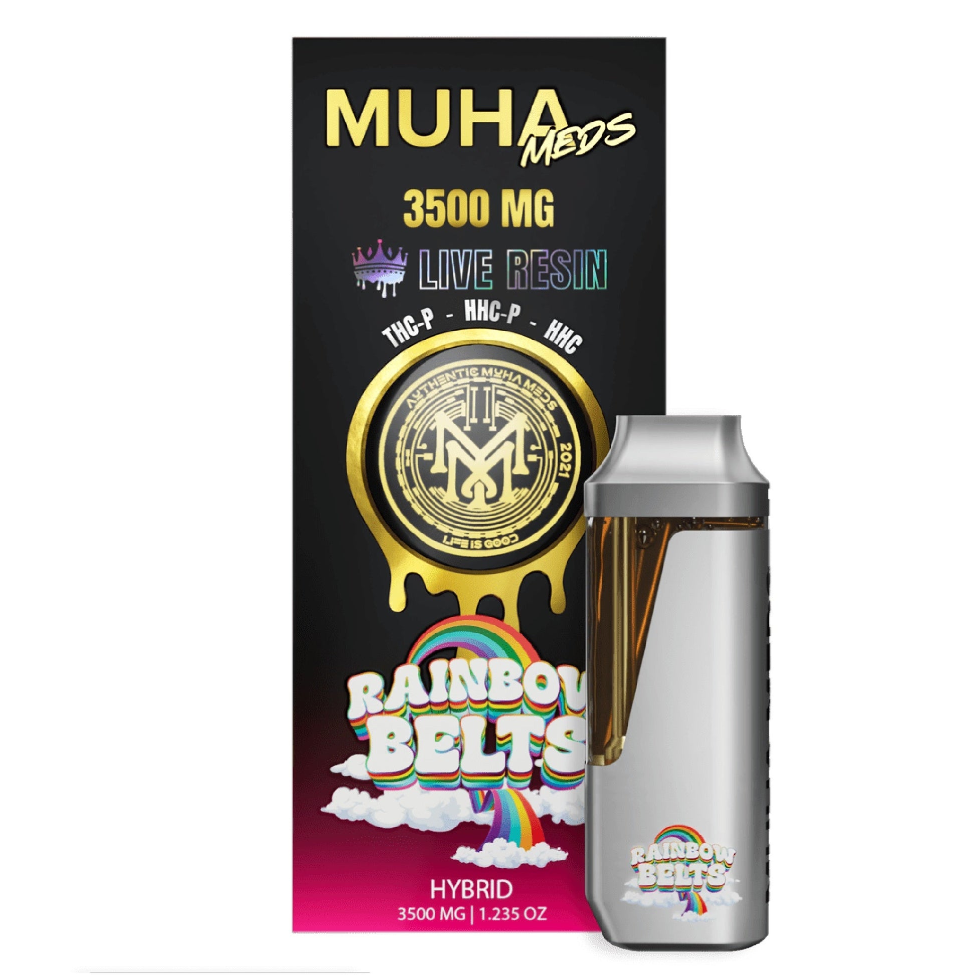 Muha Meds Live Resin HHC + THC-P Vaporizer - 3500mg Rainbow Belts