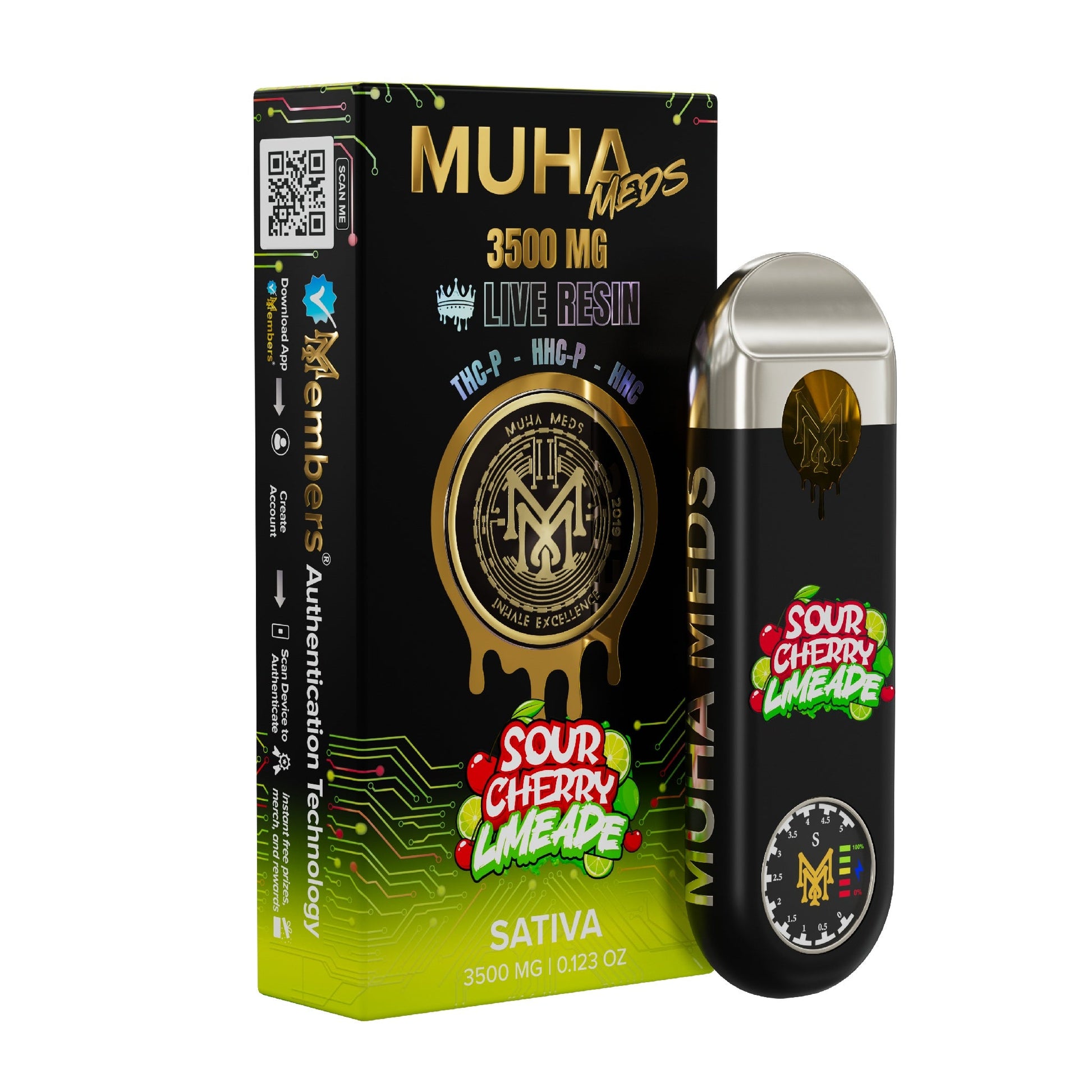 Muha Meds Live Resin THC-P + HHC New Gen 3 Vaporizer - 3500mg Sour Cherry Limeade (S)