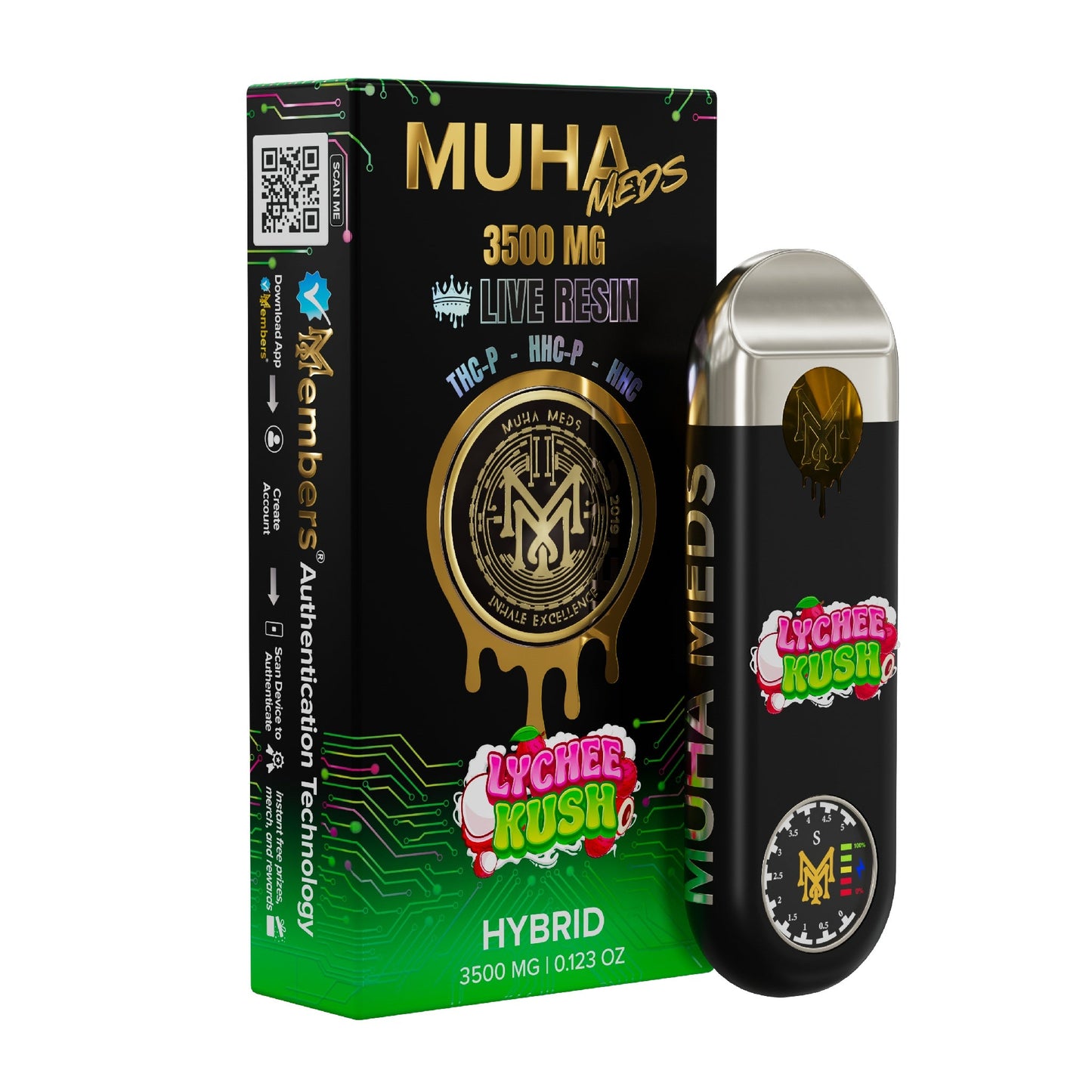 Muha Meds Live Resin THC-P + HHC New Gen 3 Vaporizer - 3500mg Lychee Kush (H)