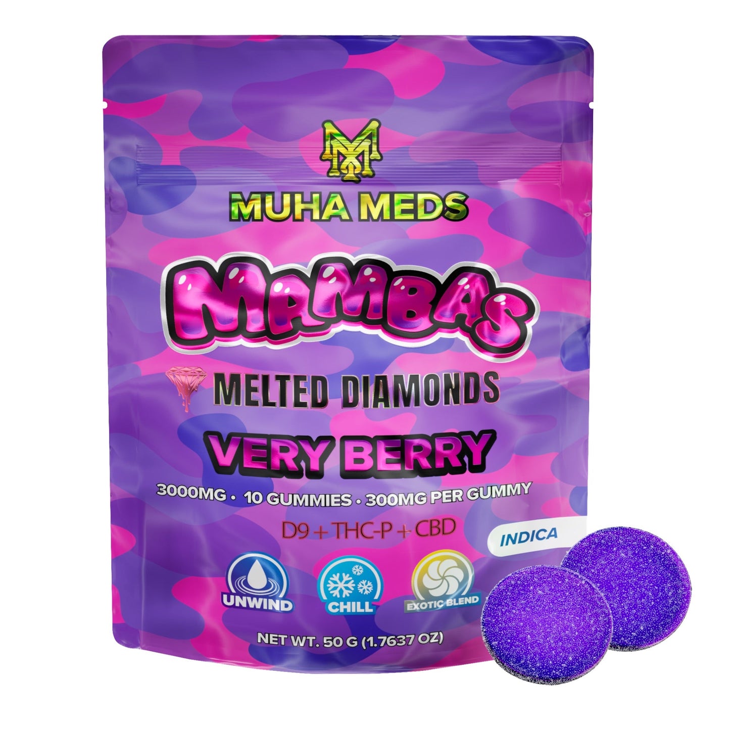 Muha Meds Melted Diamond Verry Berry Gummies - 3000mg