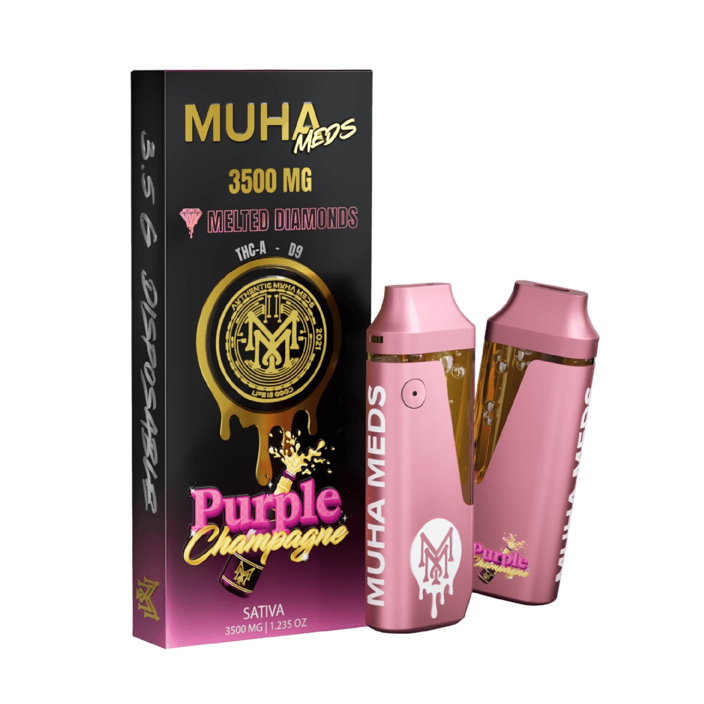 Muha Meds Melted Diamonds THC-A + Delta 9 Vaporizer - 3500mg Purple Champagne (S)