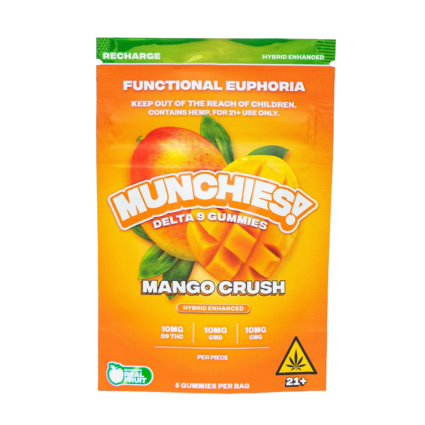MUNCHIES! Functional Euphoria Delta 9 Boosted Gummies - 5ct Mango Crush (H)